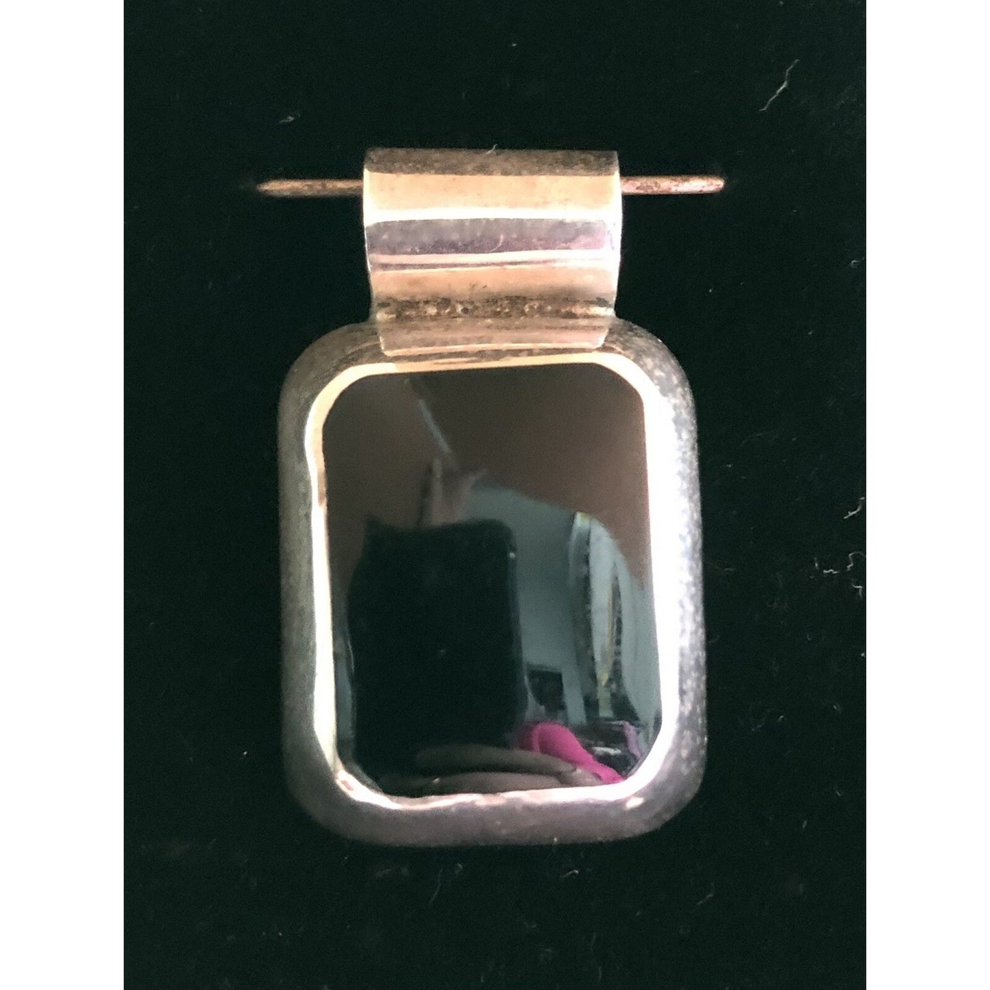 Vintage Black Onyx & Sterling Silver Pendant Mexico 925