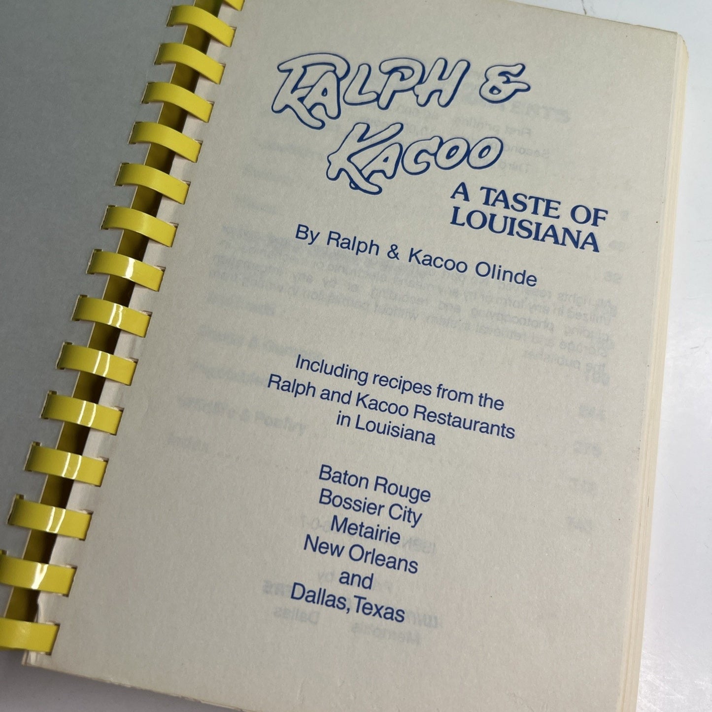 Ralph & Kacoo A Taste of Louisiana Olinde Restaurant Cookbook 1984 3rd Printing