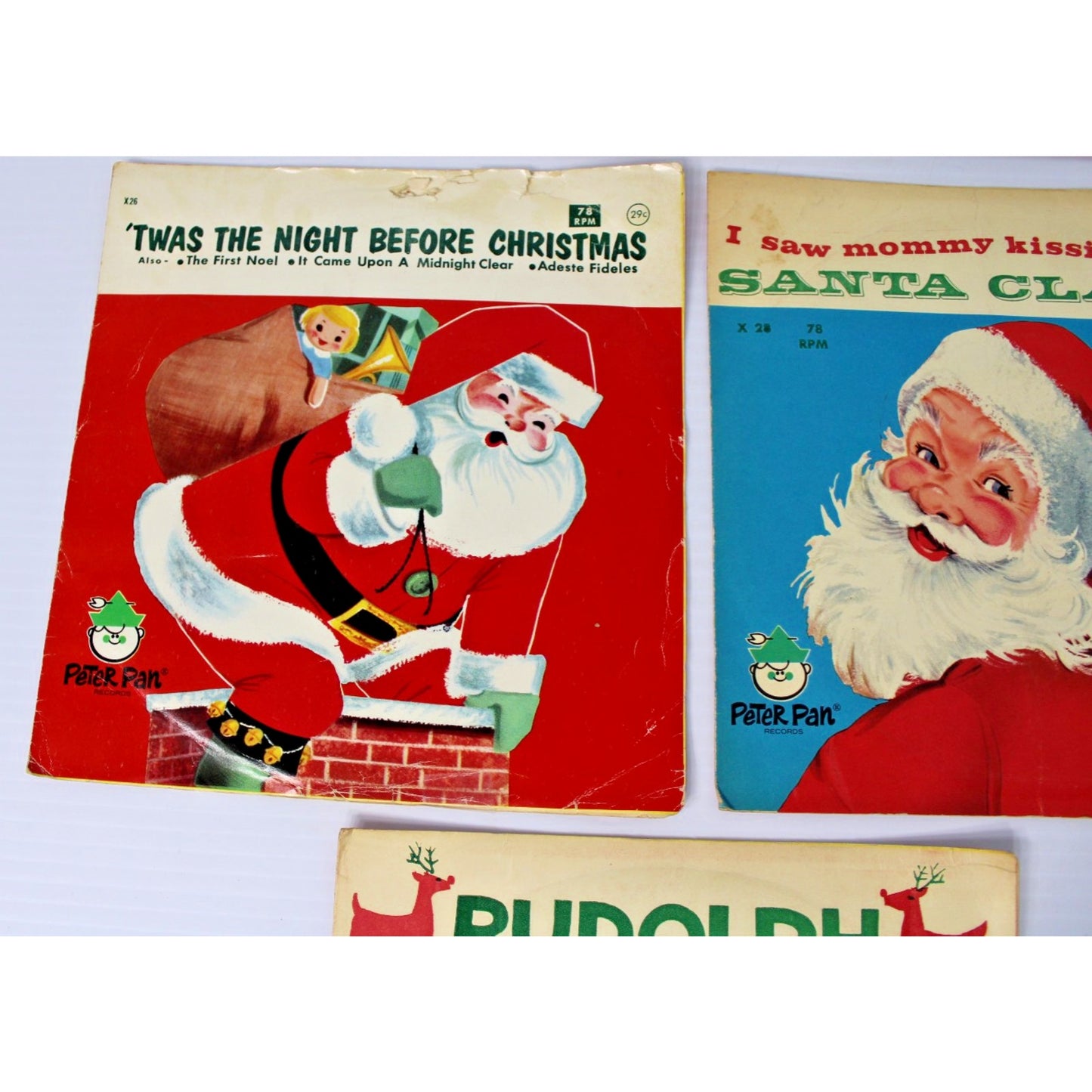 Children's Christmas 78 RPM Record + Sleeves Lot: Frosty, Rudolph, Santa Claus