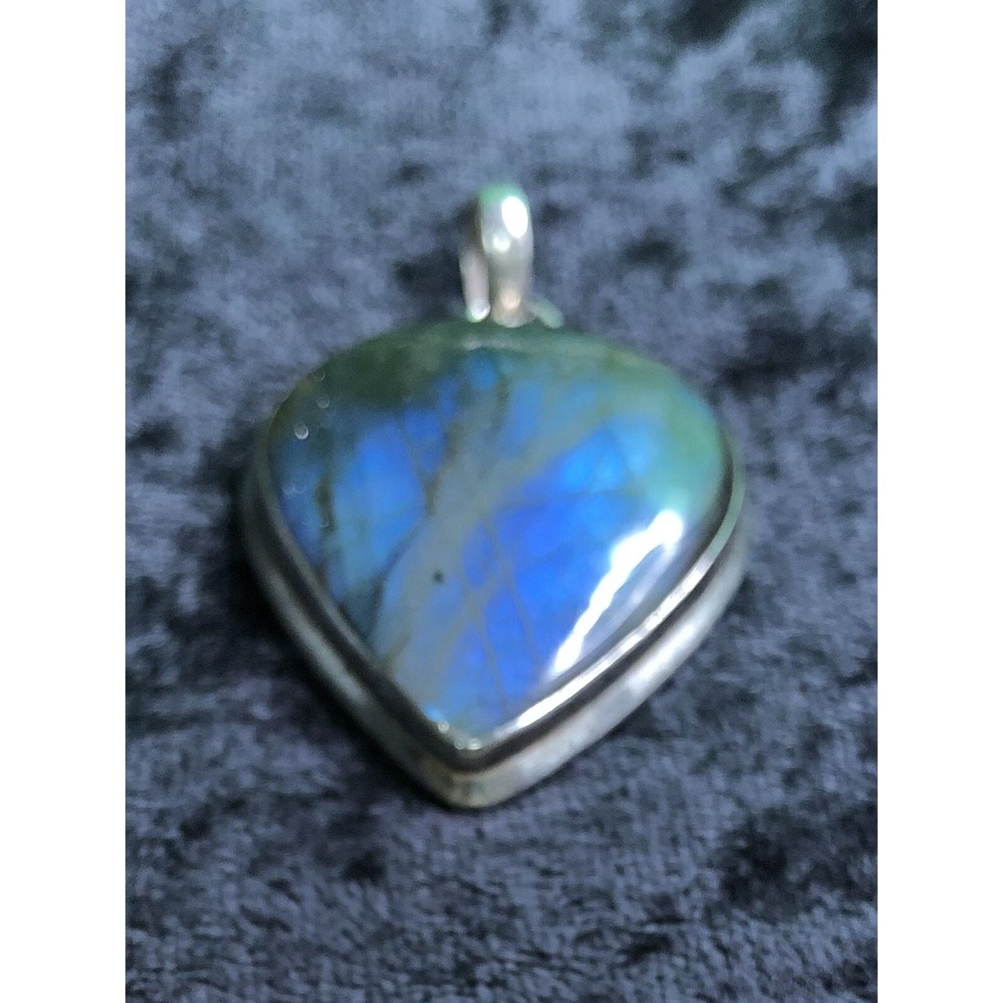 Vintage Sterling Silver Blue Glow Labradorite Pendant Estate Jewelry 1.75” Long
