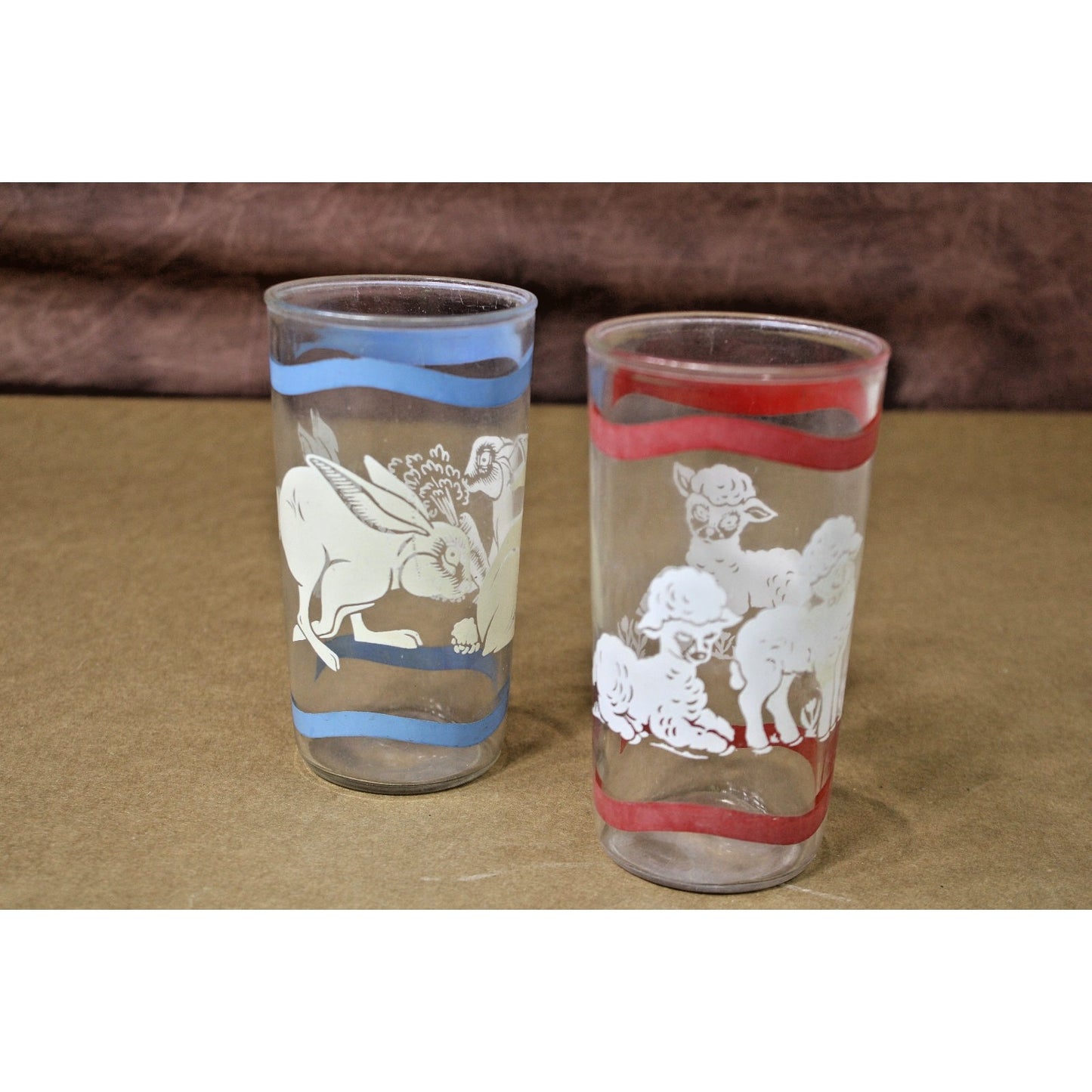 Vintage Libby Little Lamb/ Hungry Bunny Pair of Glasses/ Tumblers 5.25"H