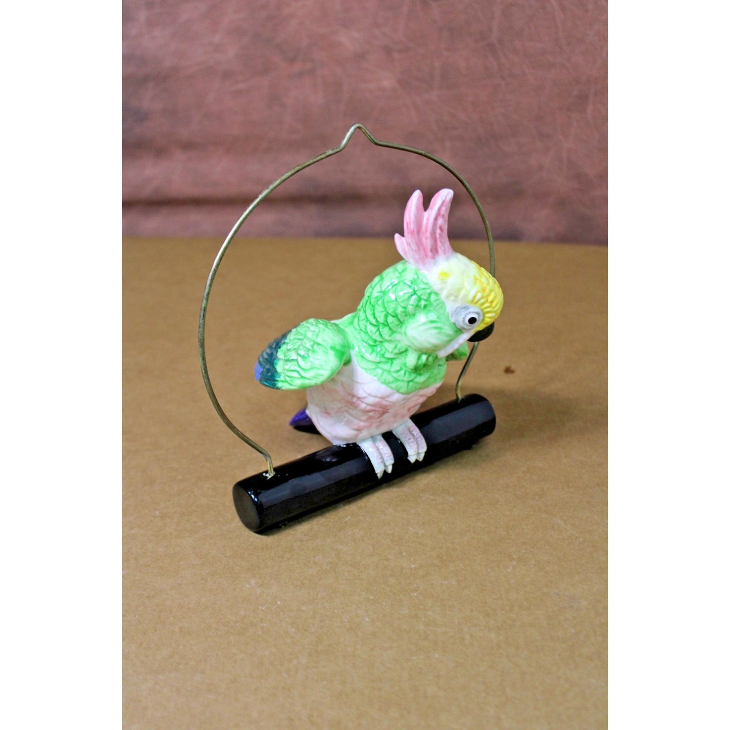Colorful Painted Ceramic Hanging Cockatiel/ Parrot Majolica Pottery Planter