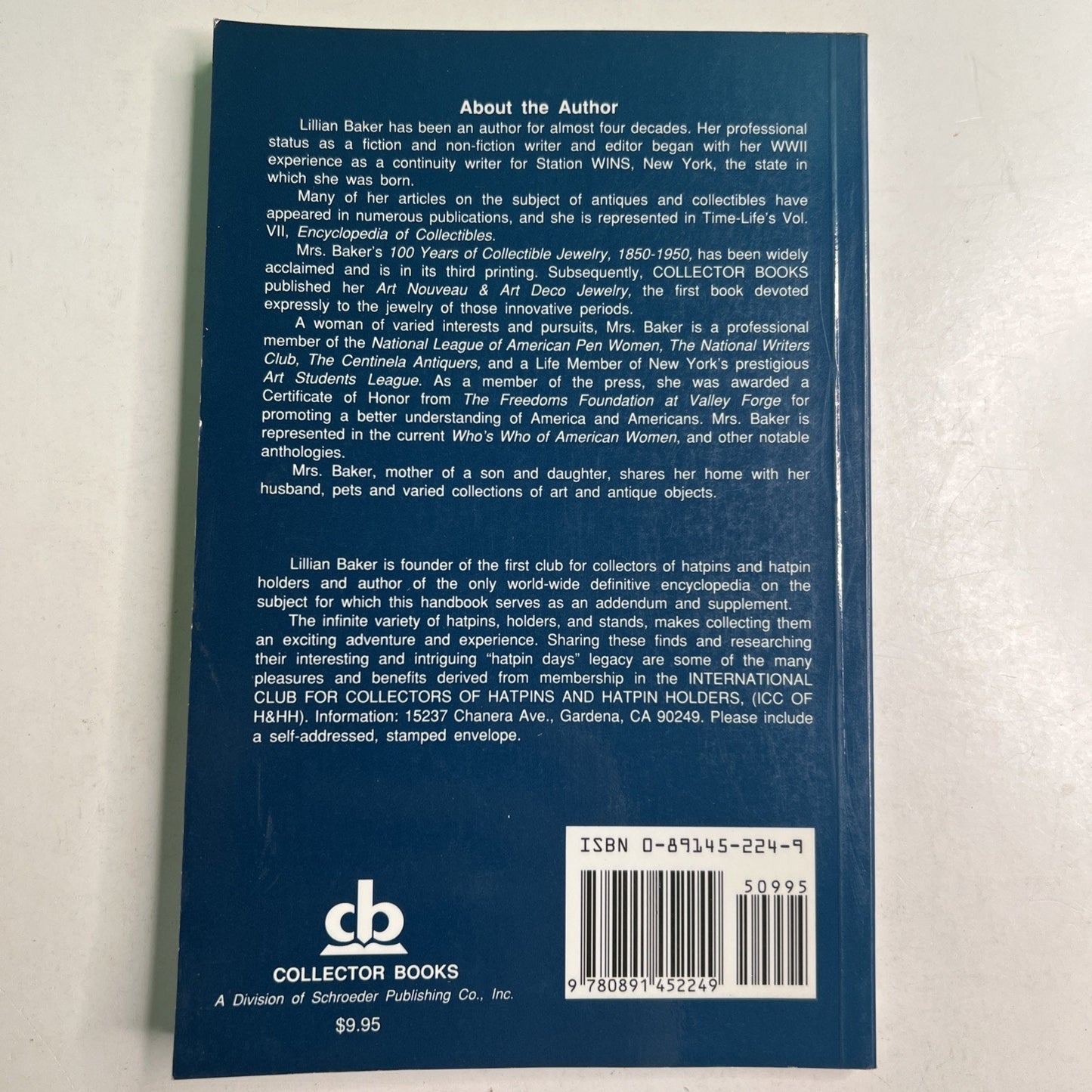 Hatpins and Hatpin Holders by Lillian Baker Updated 1992 Trade Paperback
