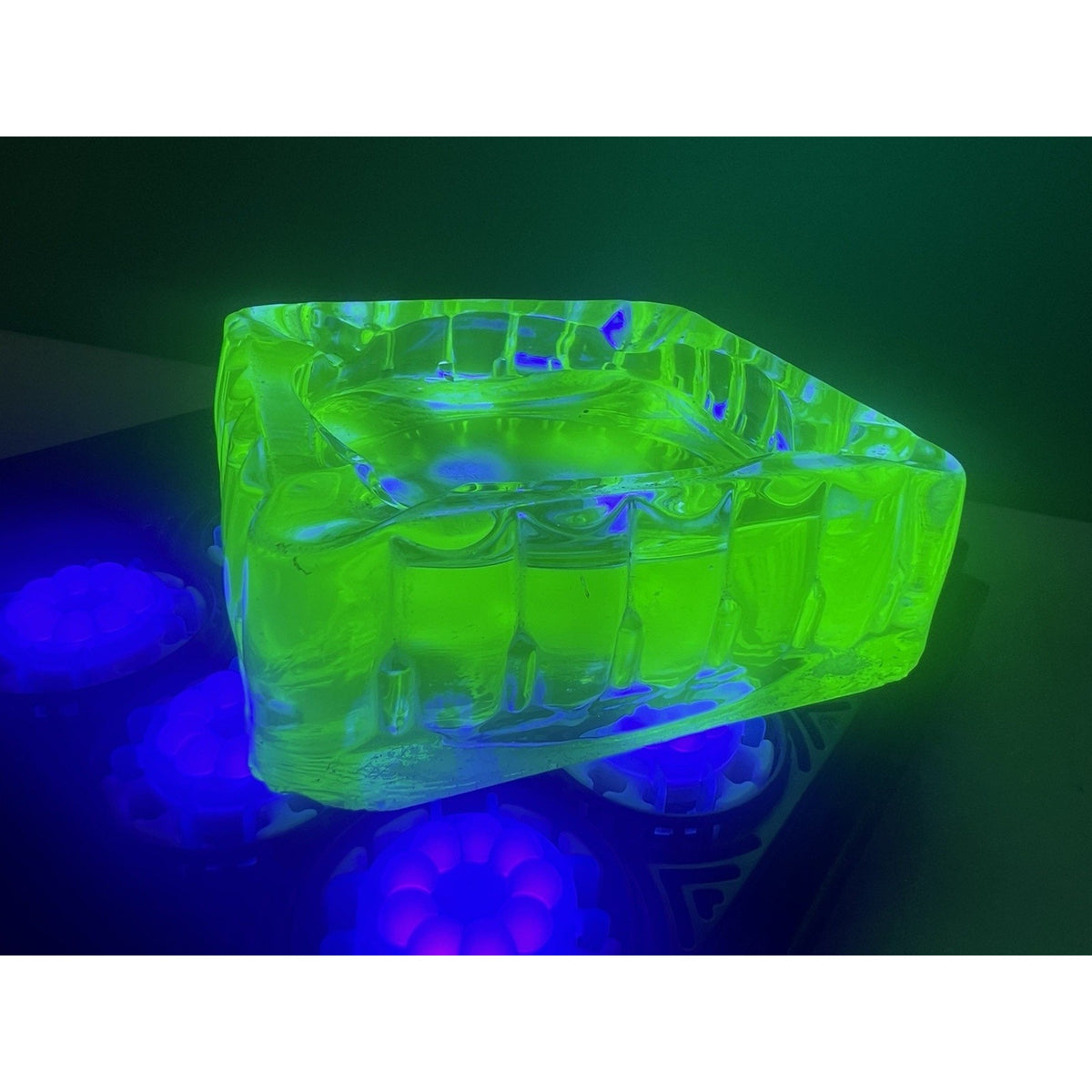 Vintage 4x4 Uranium Glass Ashtray Heavy Depression Green Glows Bright Tobacciano