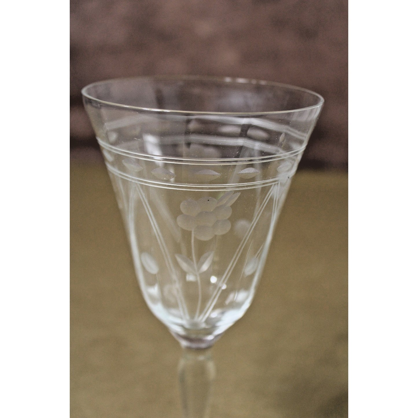 Set of 7 Tiffin Crystal Etched Daisy/ Floral Optic Wine Glasses, Vintage 1930s