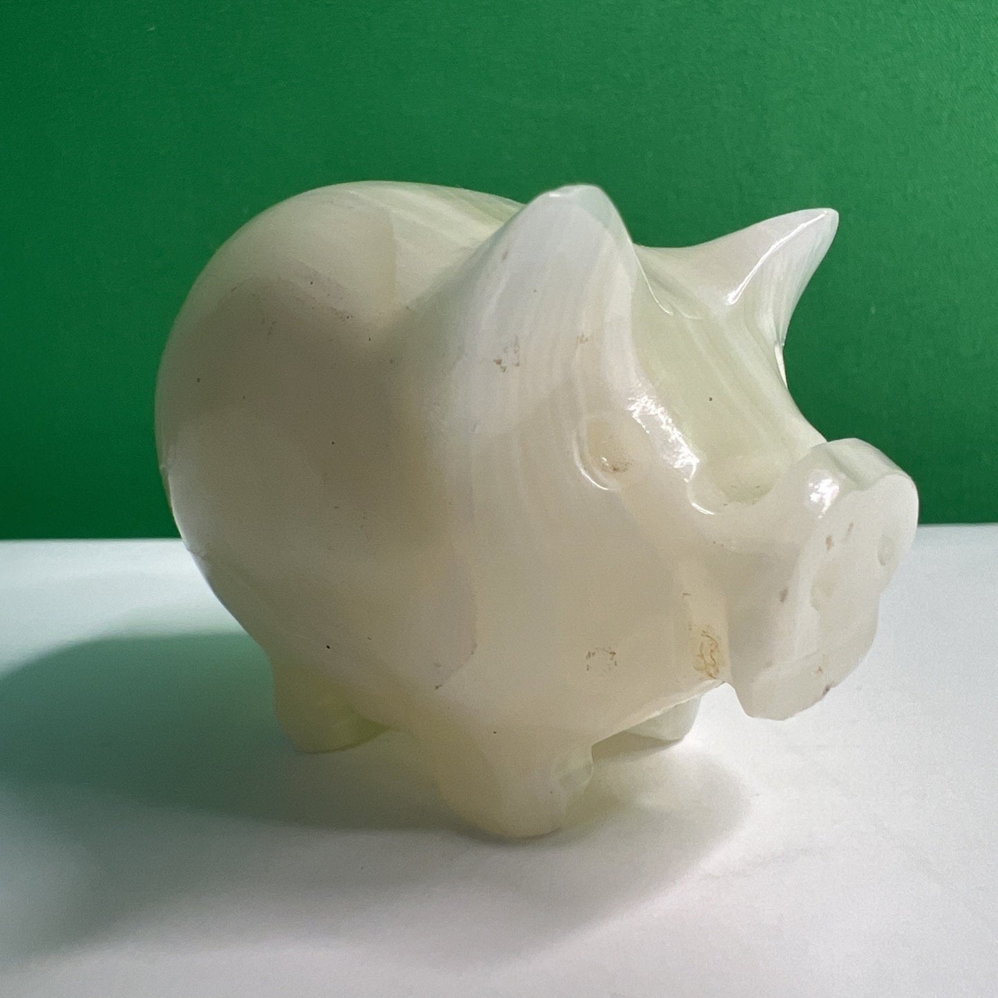 Carved White Opaque Quartz Stone Pig Figurine Healing Stone Free Shipping!