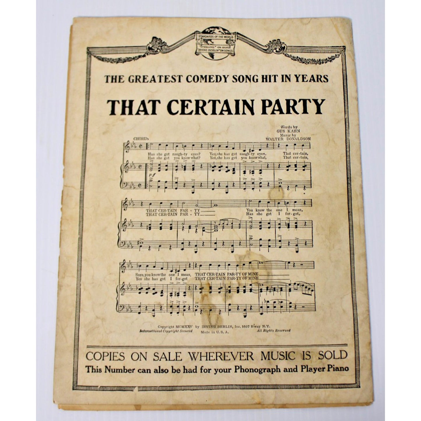 Rare 1926 Vintage Sheet Music- Irving Berlin- Gimme A Little Kiss Will Ya Huh?