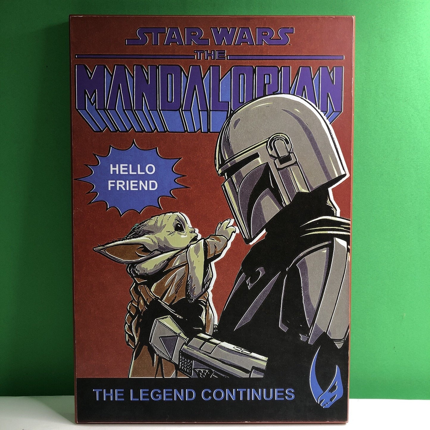 Star Wars Mandalorian Hello Friend 19" x 13" Wooden Wall Art Boba Fett Yoda