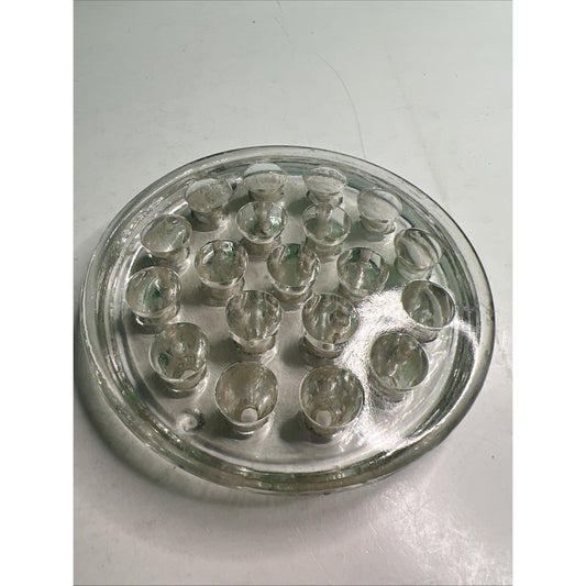 Vtg Clear Glass Flower Frog 19 Hole 5 In Heavy Round Floral Arranger