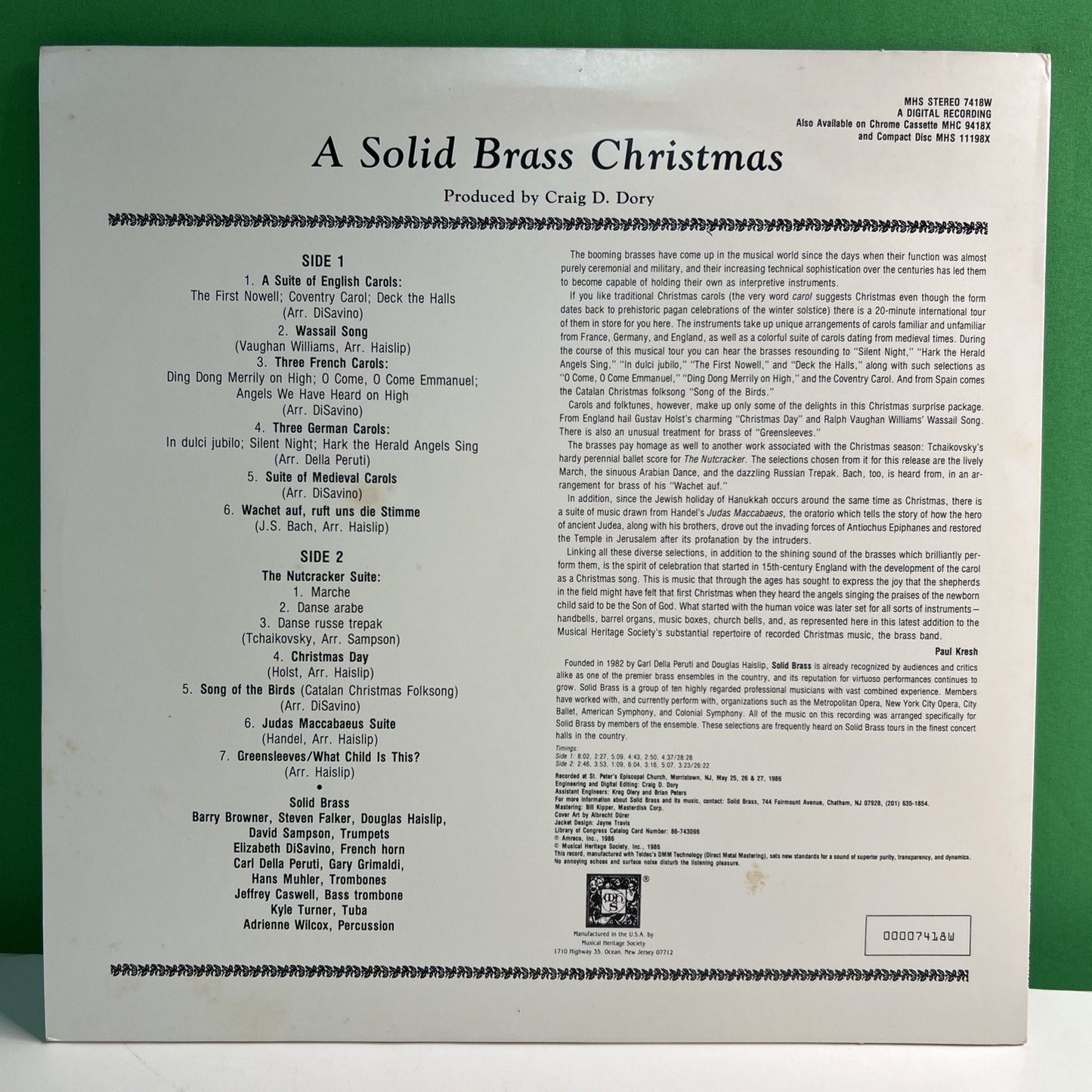 MHS 7418W A Solid Brass Instruments Christmas 1986 LP Record Vinyl
