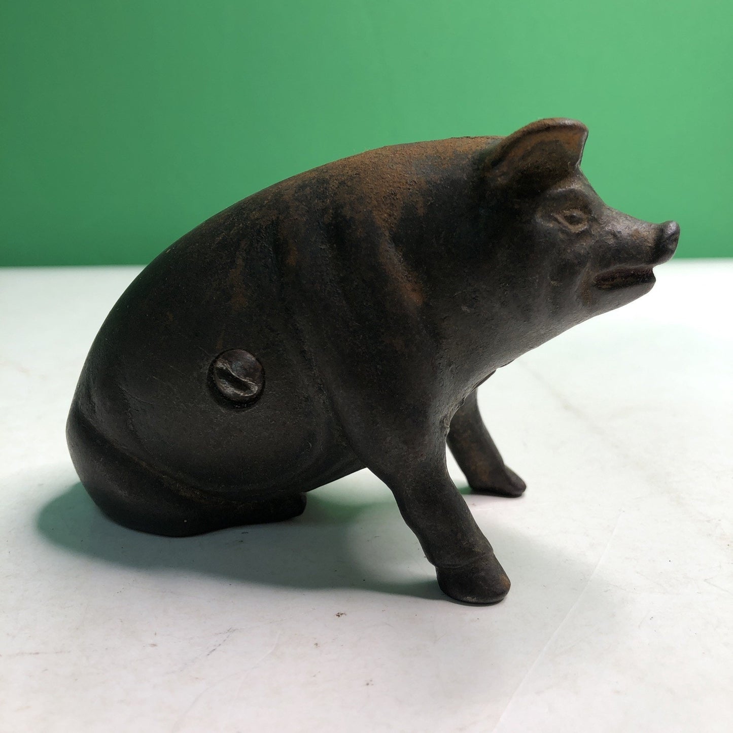 Cast Iron Figural Still Coin Hog Sitting Pig Piggy Bank A.C Williams Antique Vtg