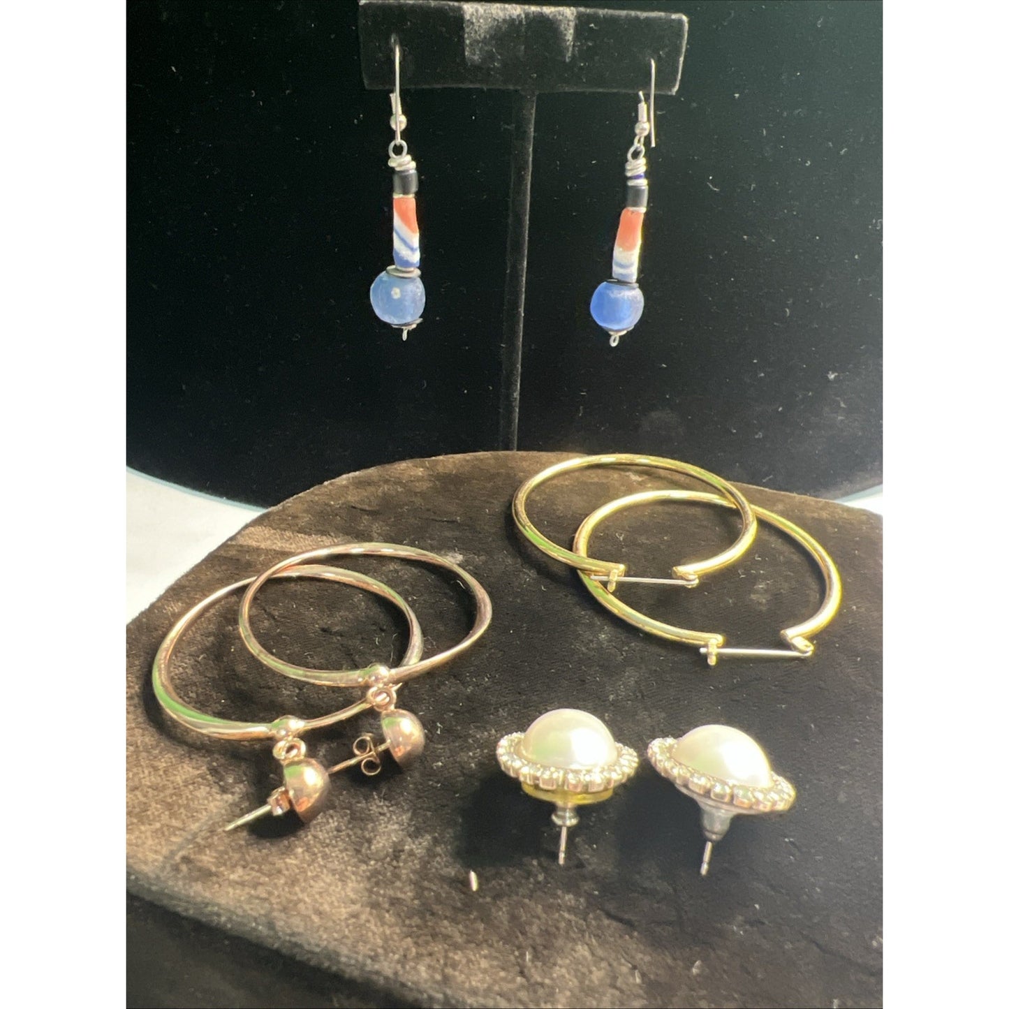 LOT OF MIXED STUD POST & DANGLE & HOOP EARRINGS 4 PAIRS Variety