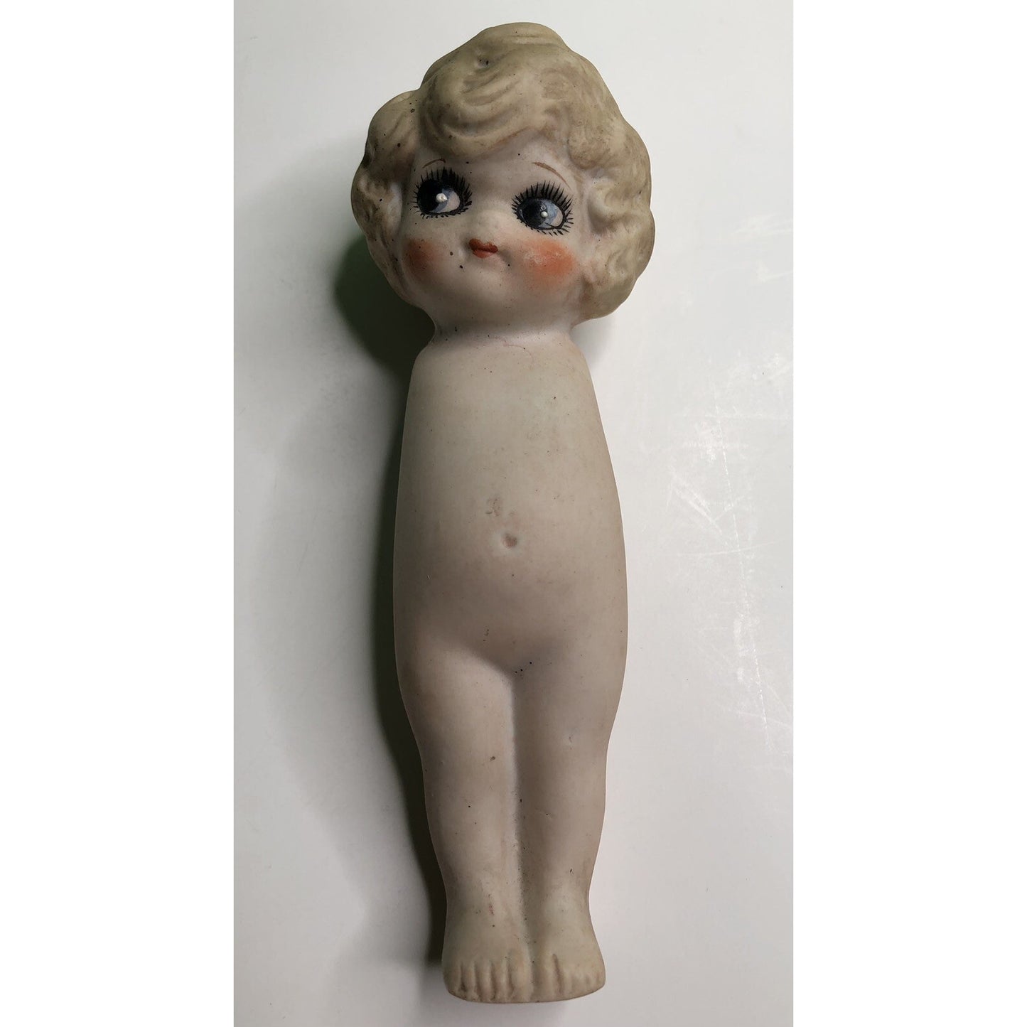 6” Bisque Girl Doll Side Glance Blonde Hair Blue Eyes No Arms Closed Legs