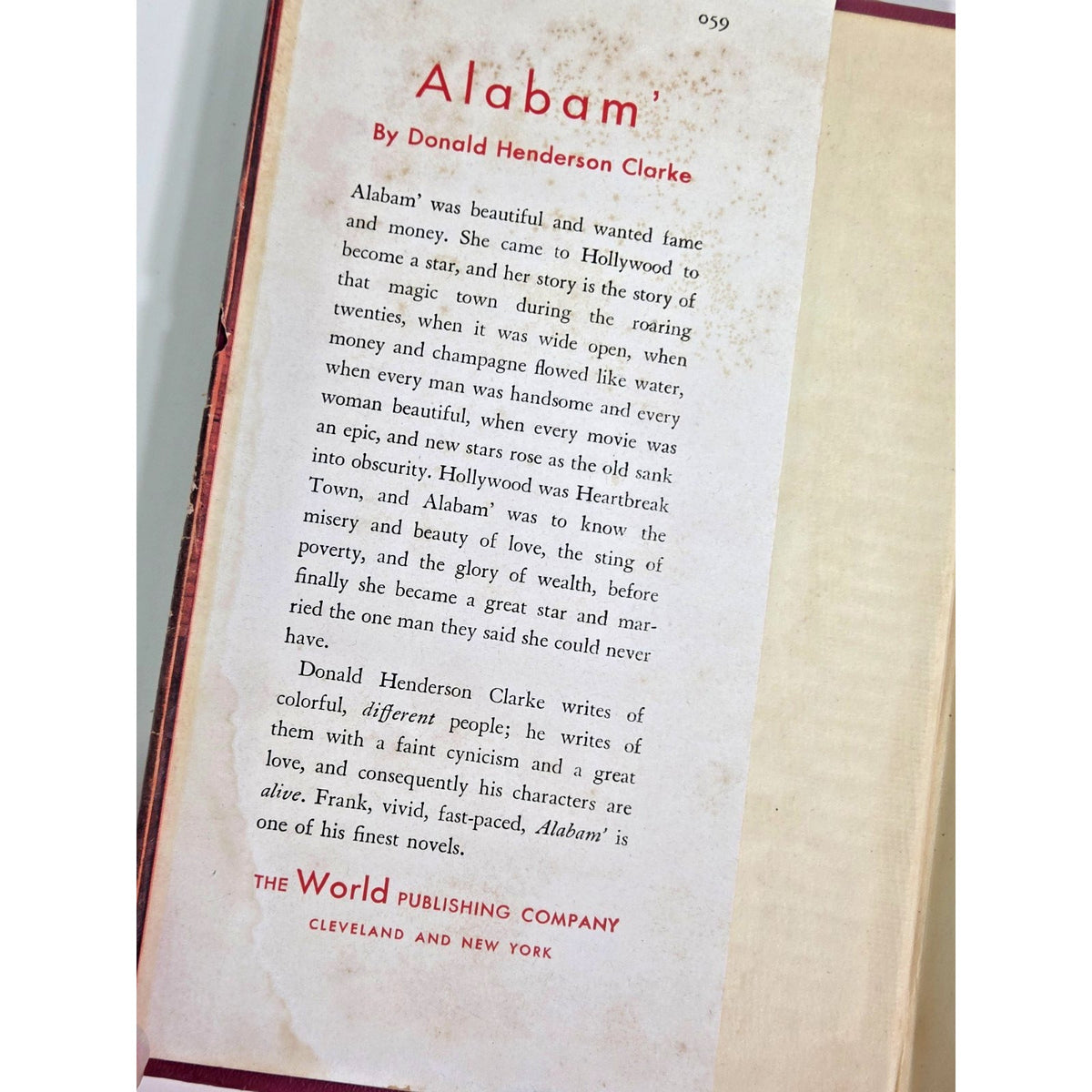 Alabam' by Donald Henderson Clarke 1948 Tower Books Hardcover Dust Jacket