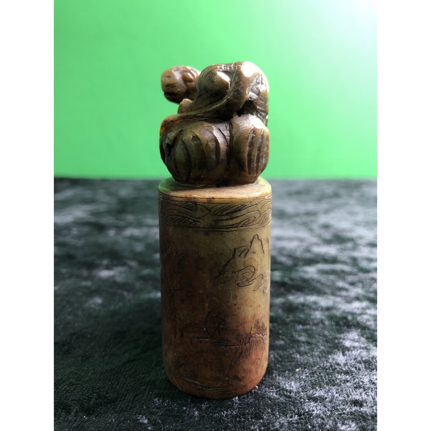 Antique Chinese Intricately Carved Stone Chop Seal Figural Rat Weasel