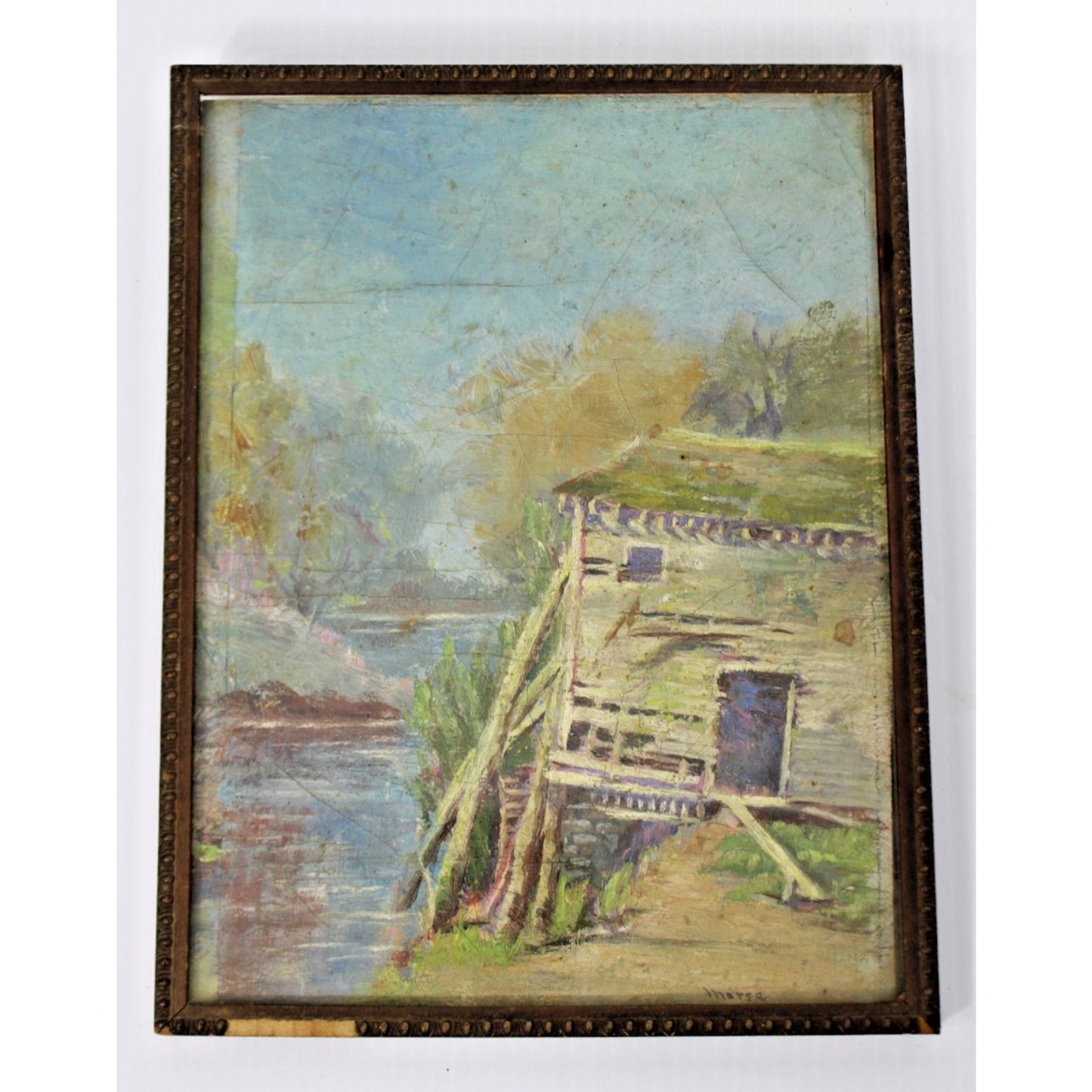 Antique Framed Coastal Scene Oil on Cardboard, Signed "Morse" -8.25" x 10.5"