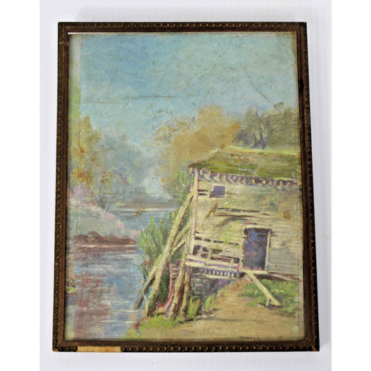 Antique Framed Coastal Scene Oil on Cardboard, Signed "Morse" -8.25" x 10.5"