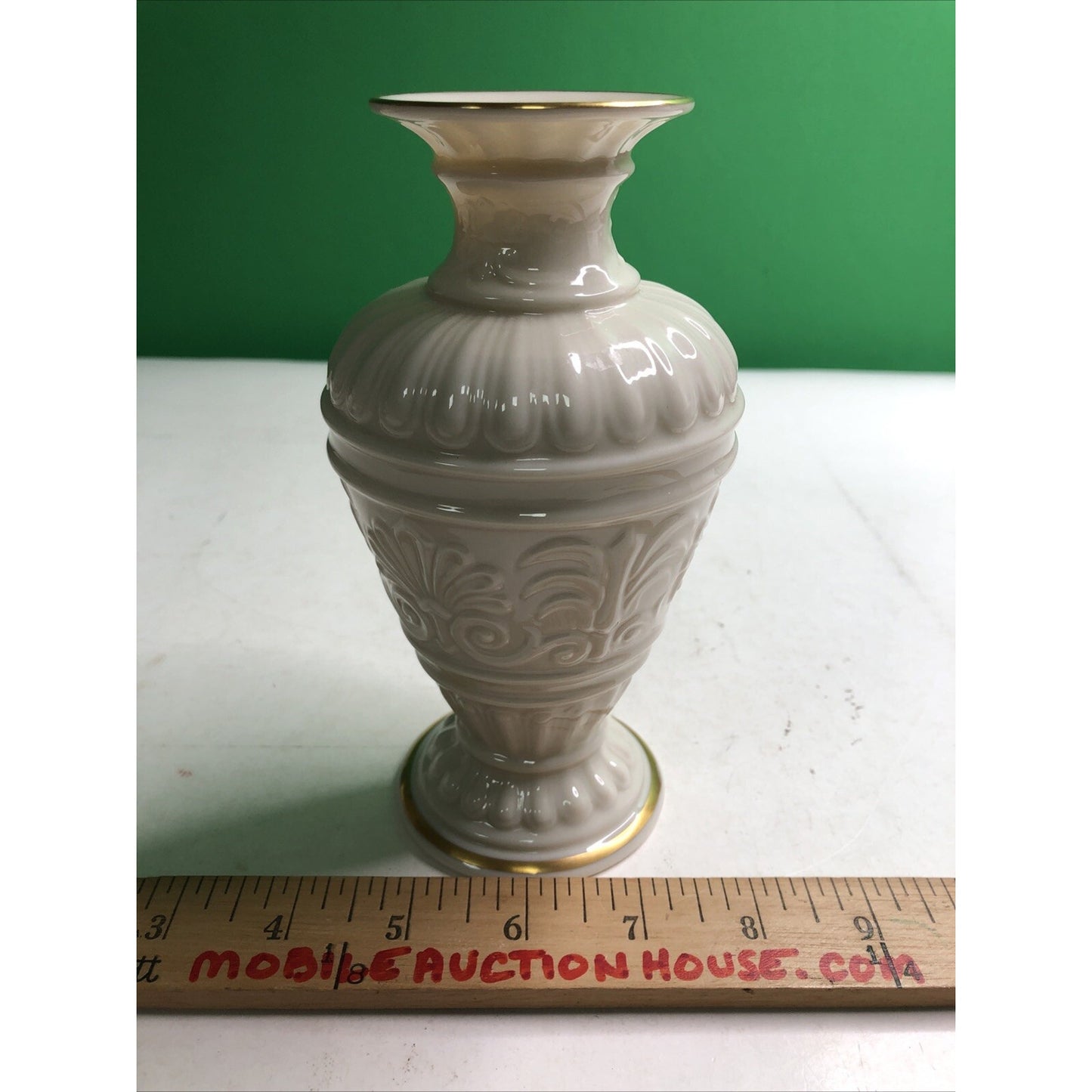 Vintage Lenox Vase Athenian Collection Embossed Floral Cream w/Gold Trim 7” Tall