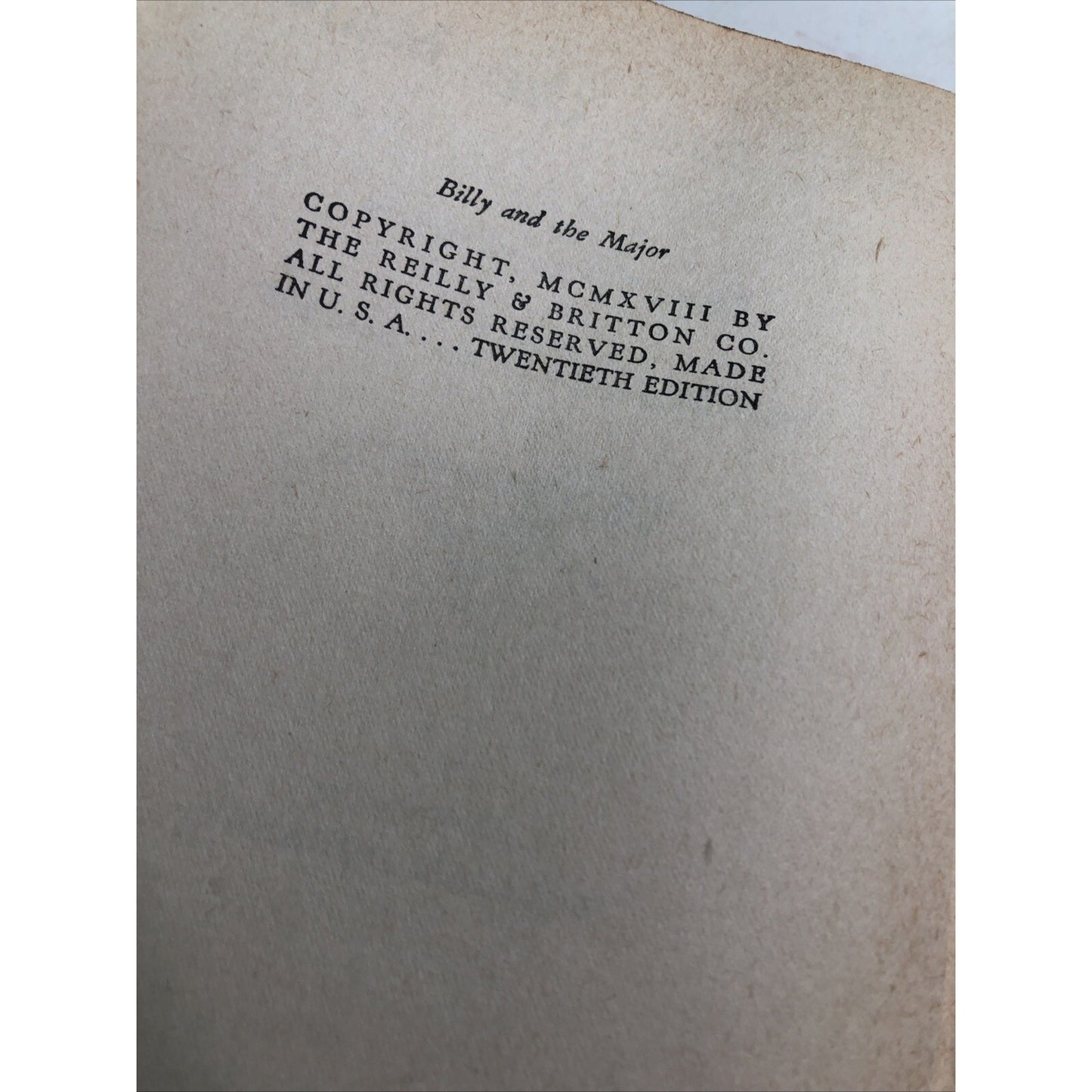 "Billy and The Major" by Emma Speed Sampson HC 1919 Illust. by William Donahey