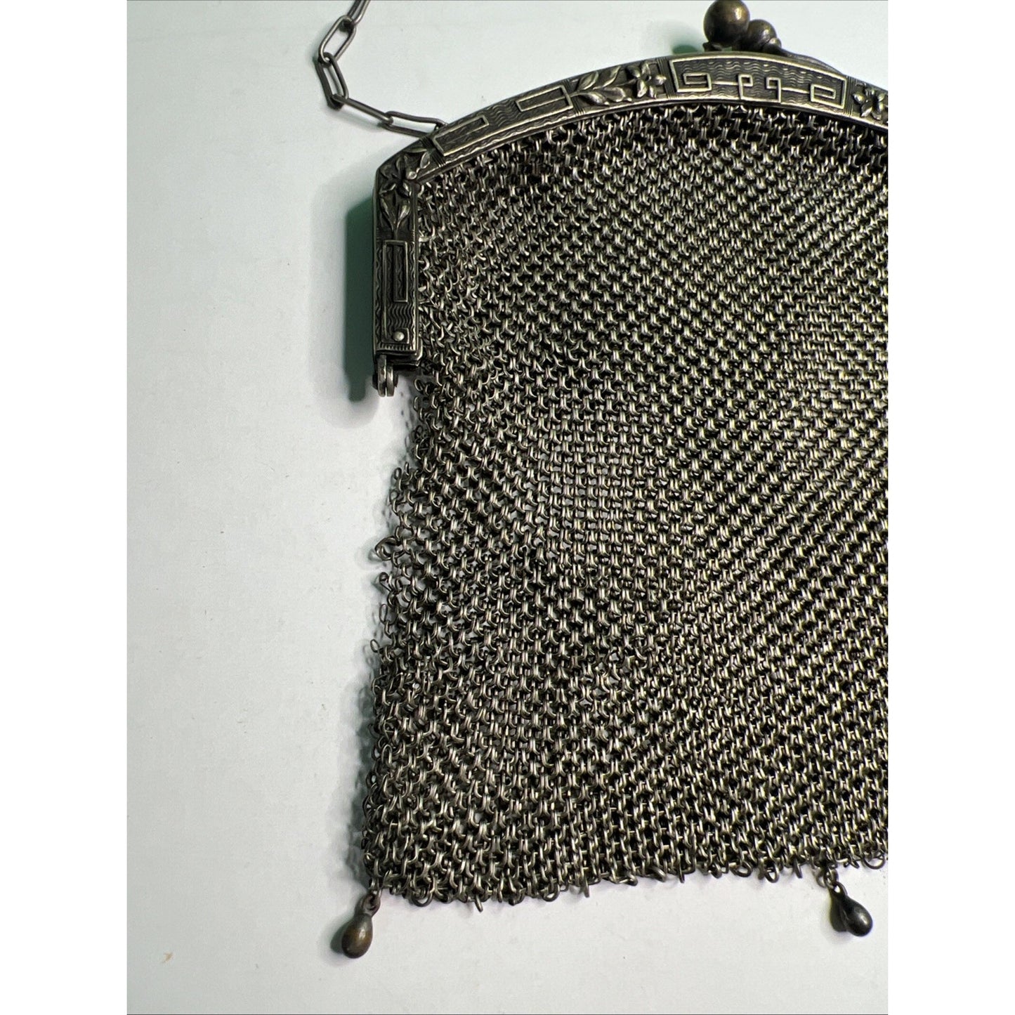 Rare Antique German Silver Chain Mesh Purse Handbag Kiss Closure Marked