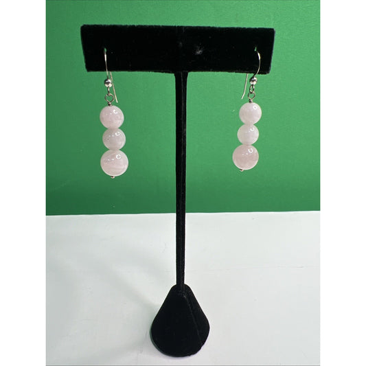 Rose Quartz Graduated Gemstone Drop Dangle Earrings French Wire Jewelry Gift