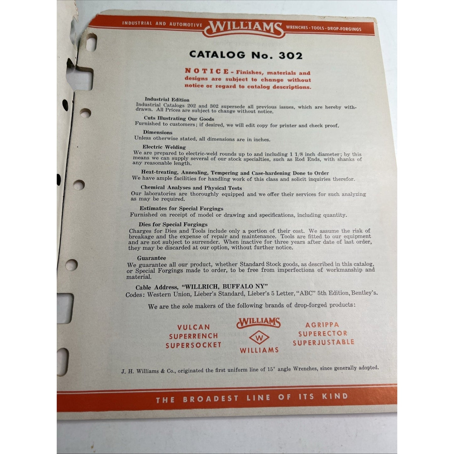 Williams Tools Of Industry Catalog No. 302 Industrial And Automotive Forgings