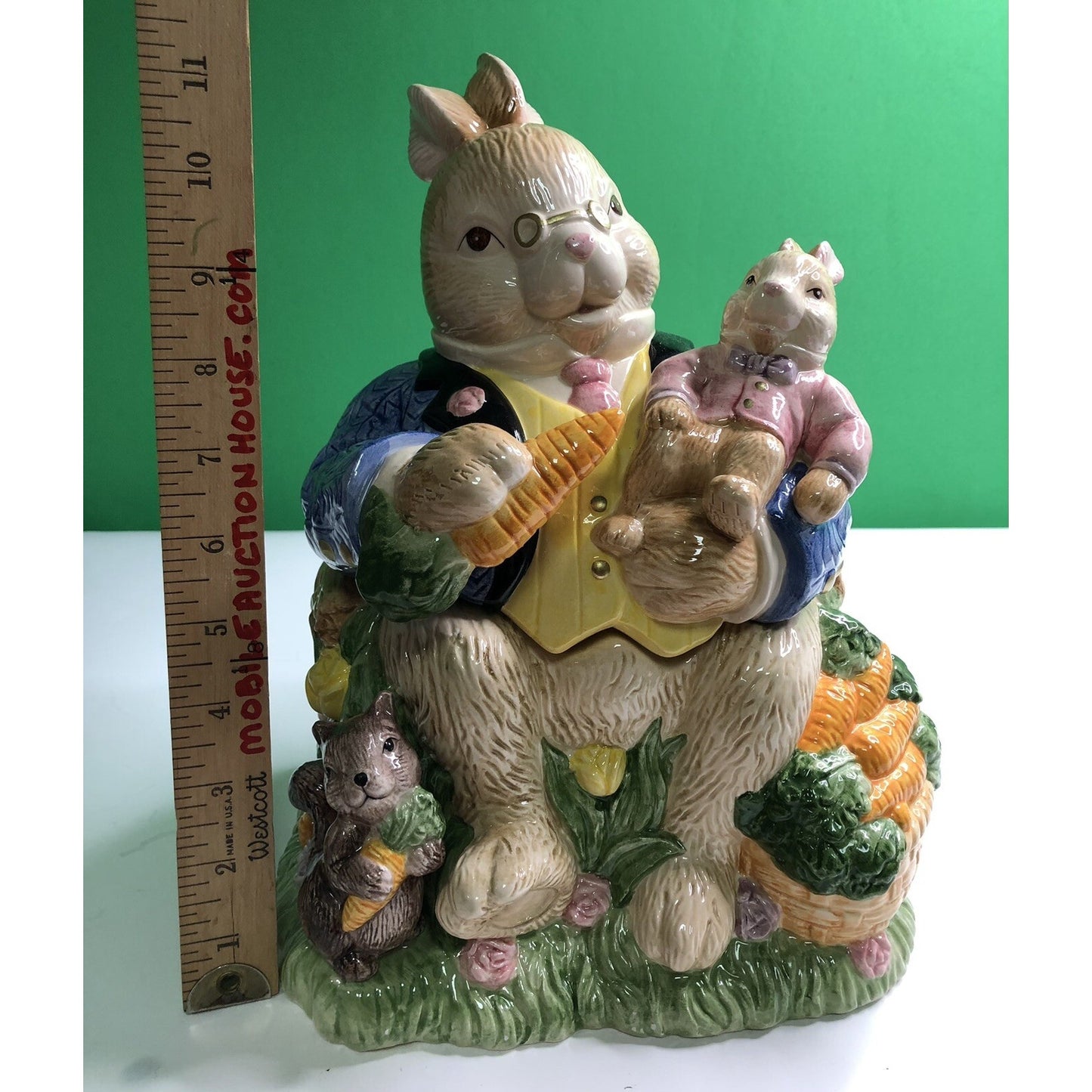1993 FITZ & FLOYD Omnibus Devonshire GRANDPA RABBIT Cookie Jar Spring Bunny