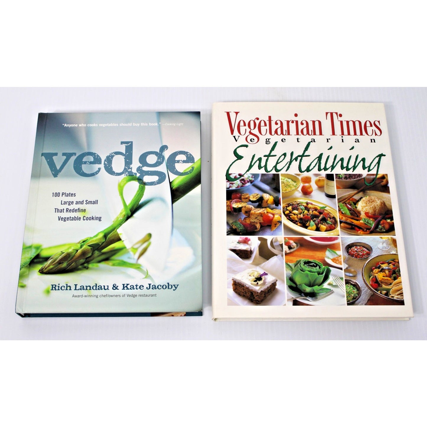 2 Cookbooks: Vegetarian Times Entertaining & Vedge by Landau & Jacoby- HC/ DJ EX