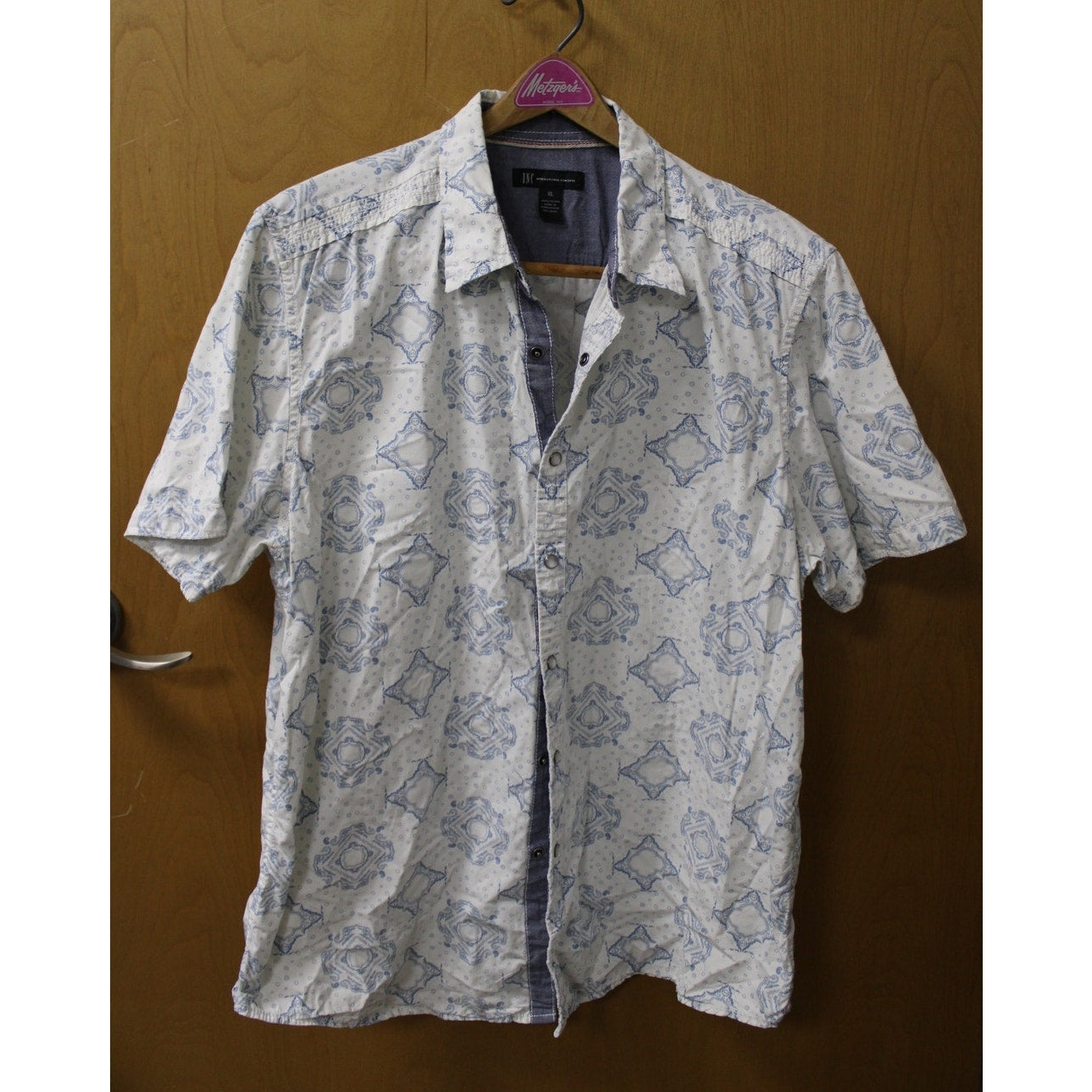 INC Men's Large L Geometric Paisley Short-Sleeve Button-Down Shirt