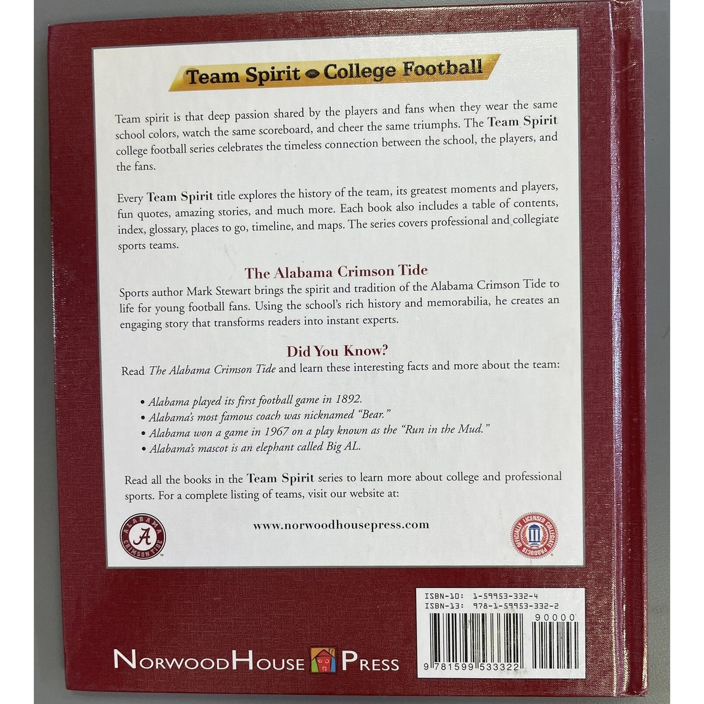 The Alabama Crimson Tide by Stewart, Mark Team Spirit College Football HC 2010
