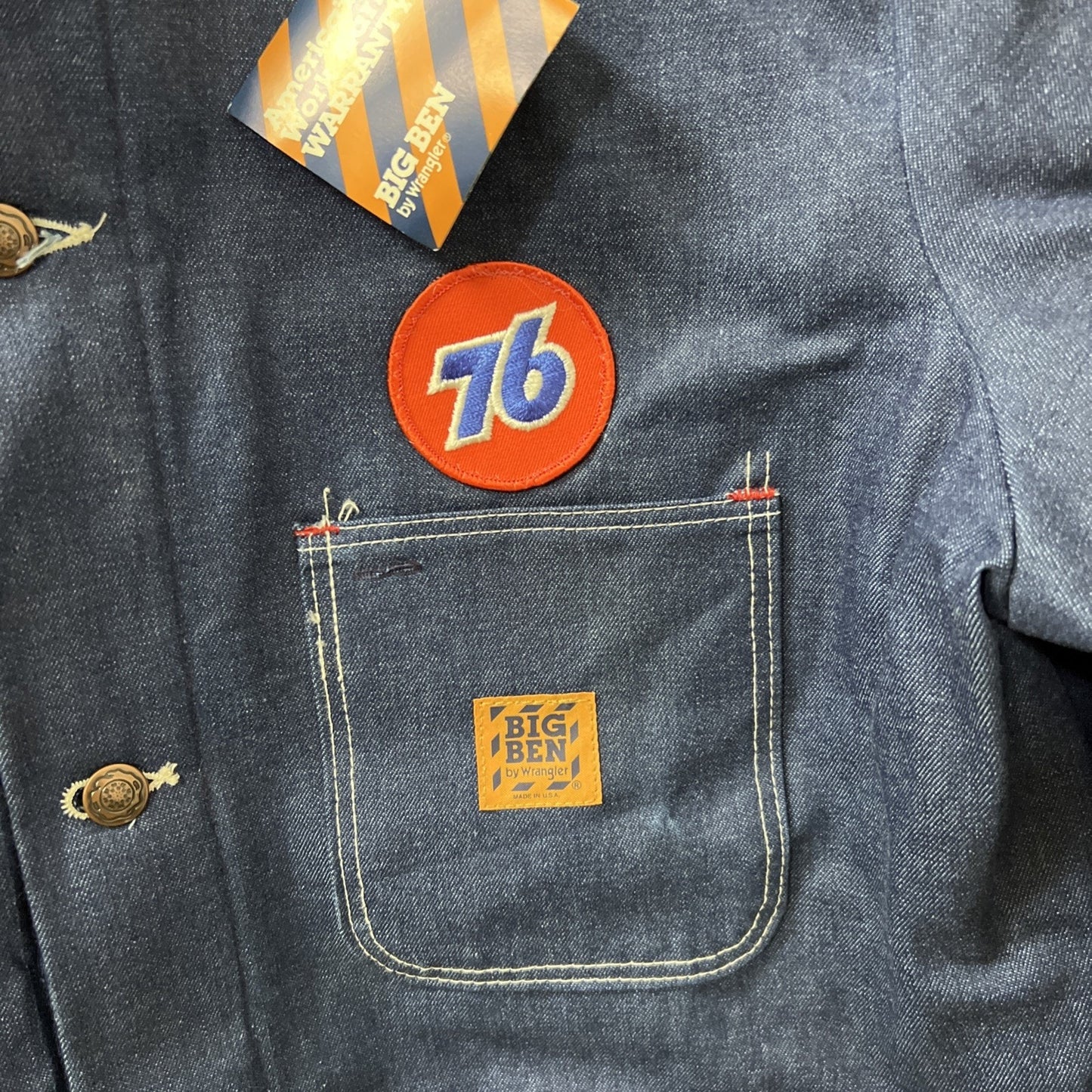 Vintage NOS NWT BIG BEN by Wrangler Denim Jacket Lined Gas Oil 76 Patch Size 44