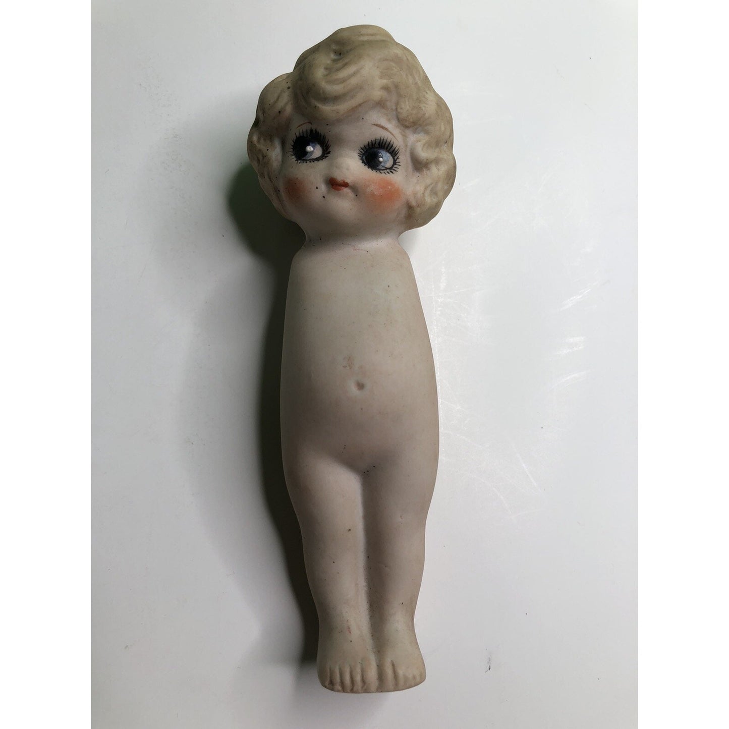 6” Bisque Girl Doll Side Glance Blonde Hair Blue Eyes No Arms Closed Legs