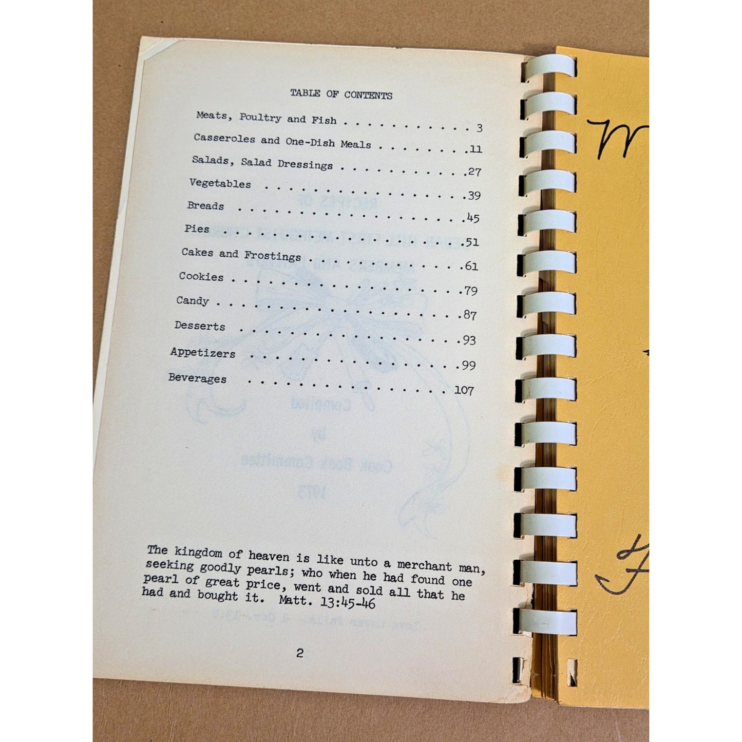 Vintage 1973 Cedar Hill First Methodist Church Cookbook - Recipes of Members