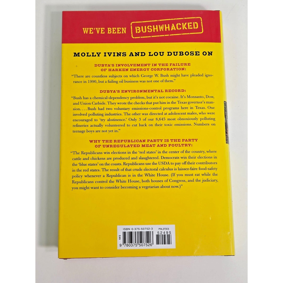 Bushwhacked: Molly Ivins Lou Dubose George W Bush 1st Edition Hardcover 2003