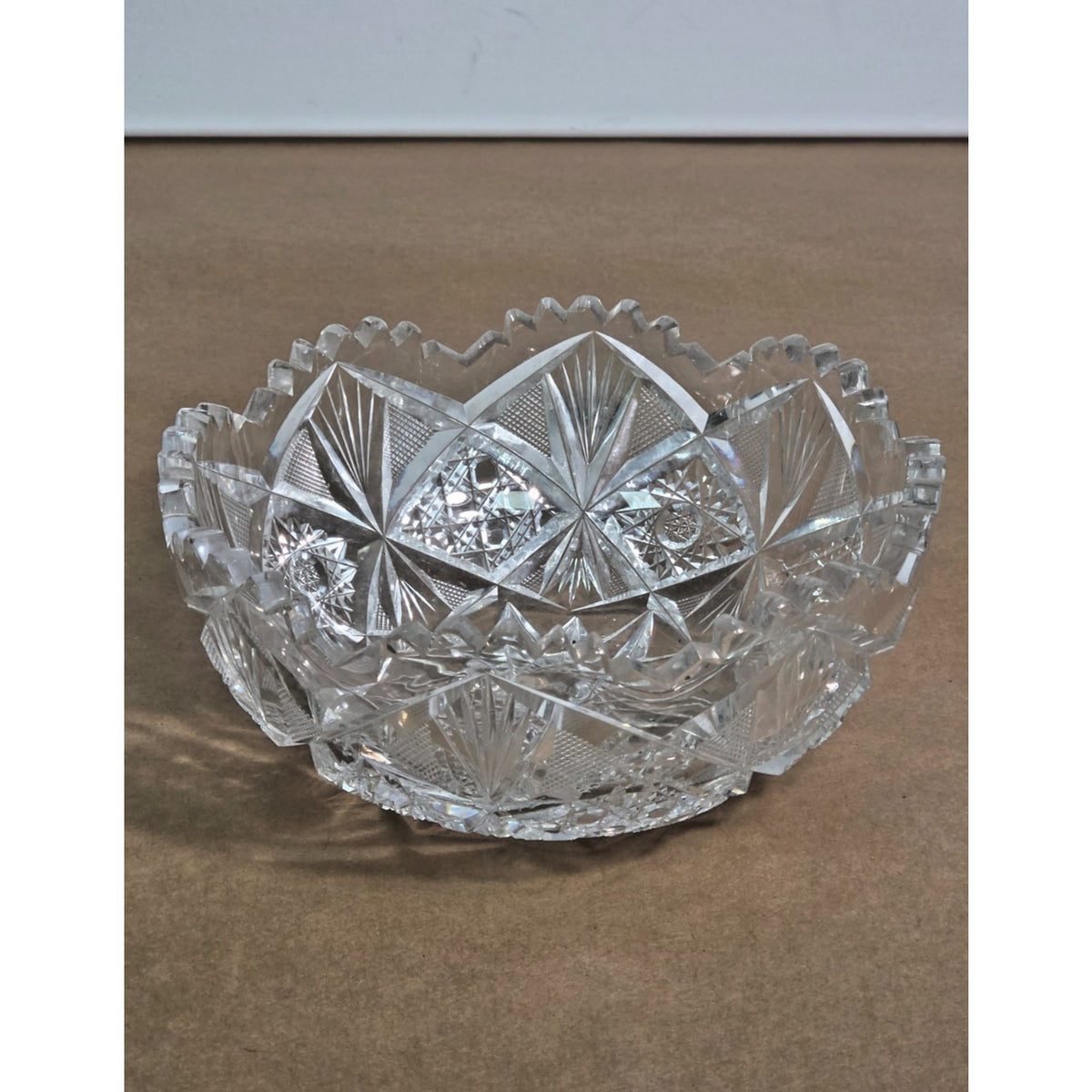 Vintage ABP Style Cut Crystal Bowl - 8" Hobstar & Pinwheel Scalloped Rim