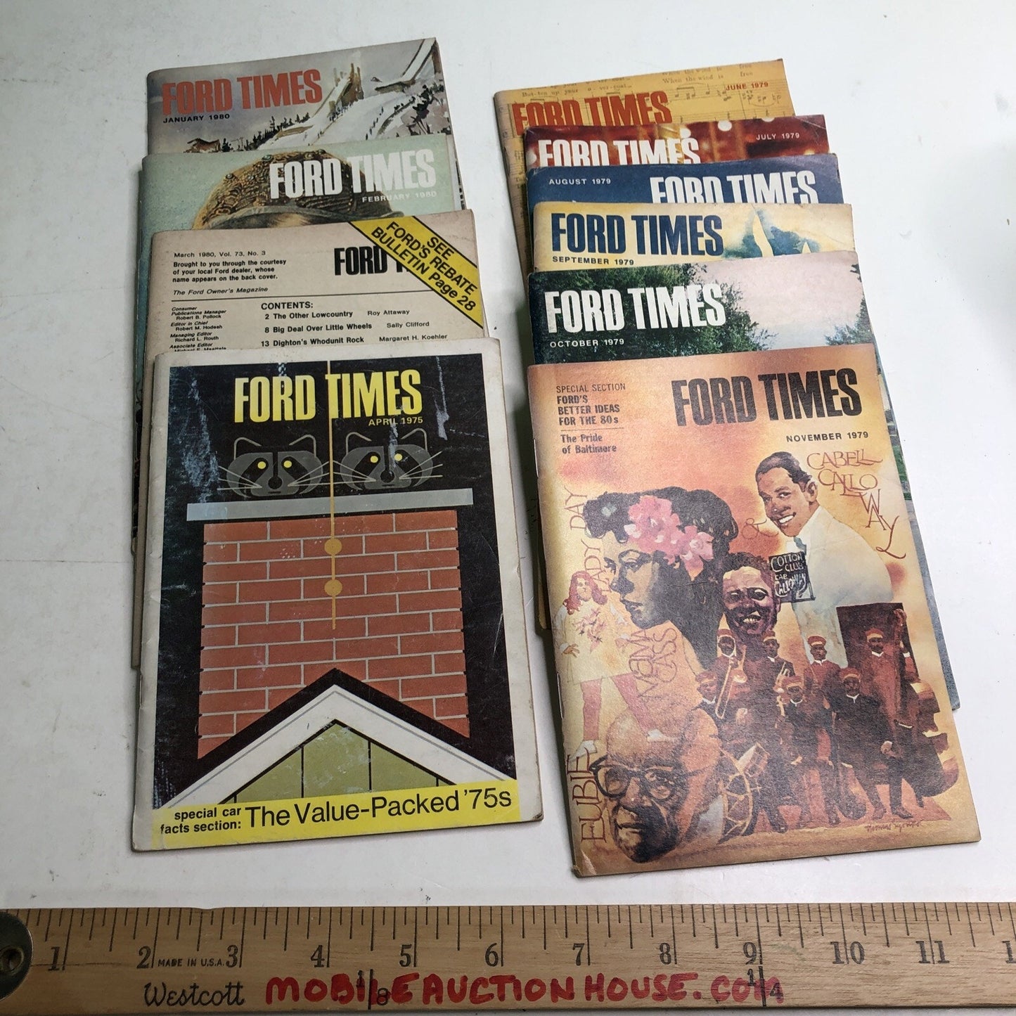 Lot Of 10 FORD TIMES MAGAZINE COLLECTION 1975 (1), 1979 (6), 1980 (3)