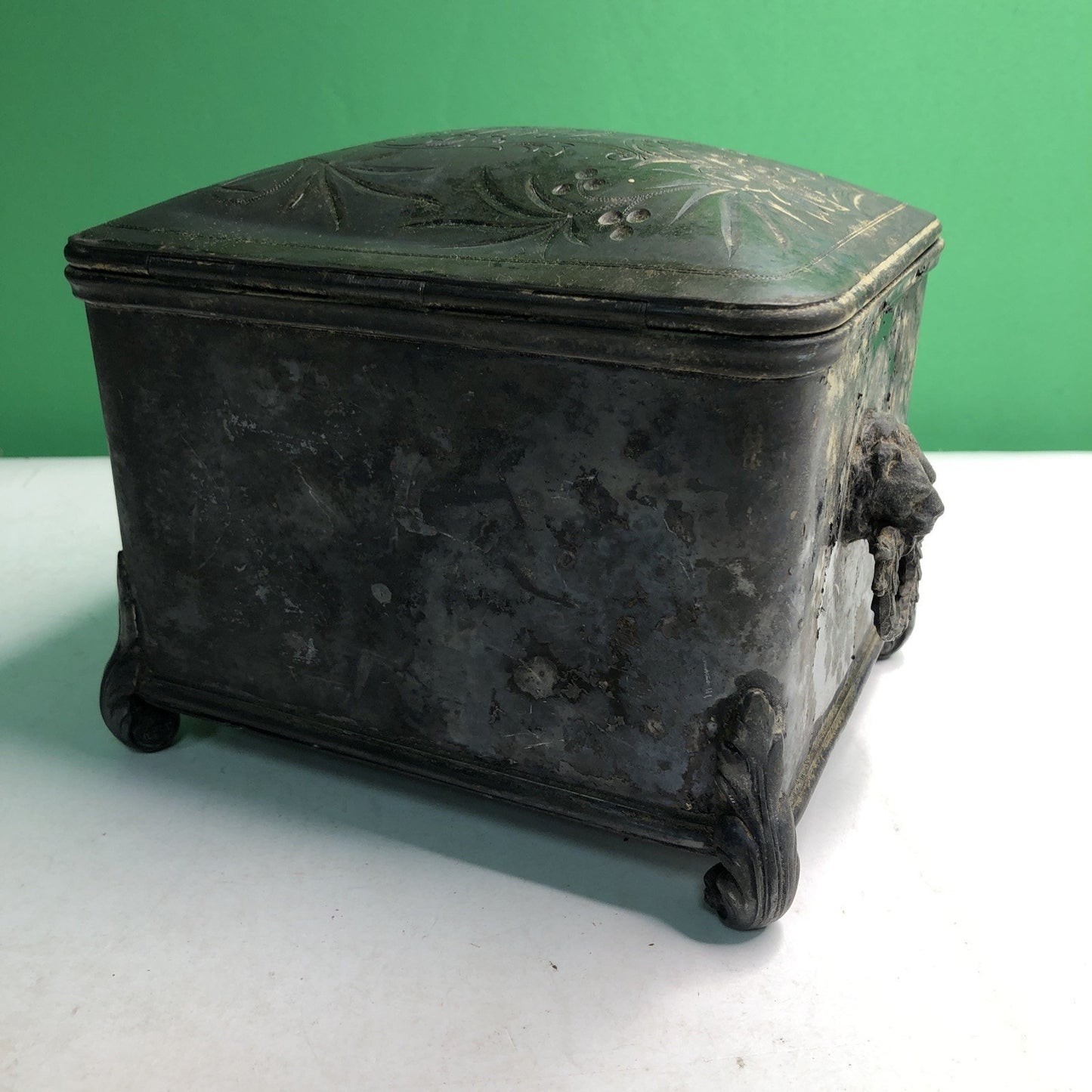 Antique Reed & Barton Silverplate Humidor #130 Cherubs With Key Monogrammed Top