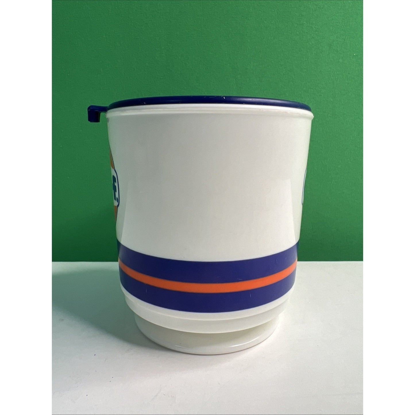 Vintage 1980s Gulf Oil Advertising Travel Mug Small Plastic Cup With Lid