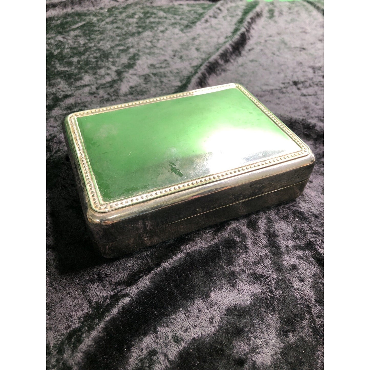 Vintage Silverplate Jewelry Box Chest Hinged Lid Blue Interior