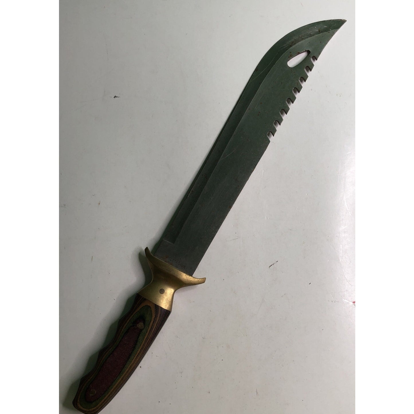 Stainless Steel Blade Brass Handle Bowie Collectible Knife Full Tang 16 In Long