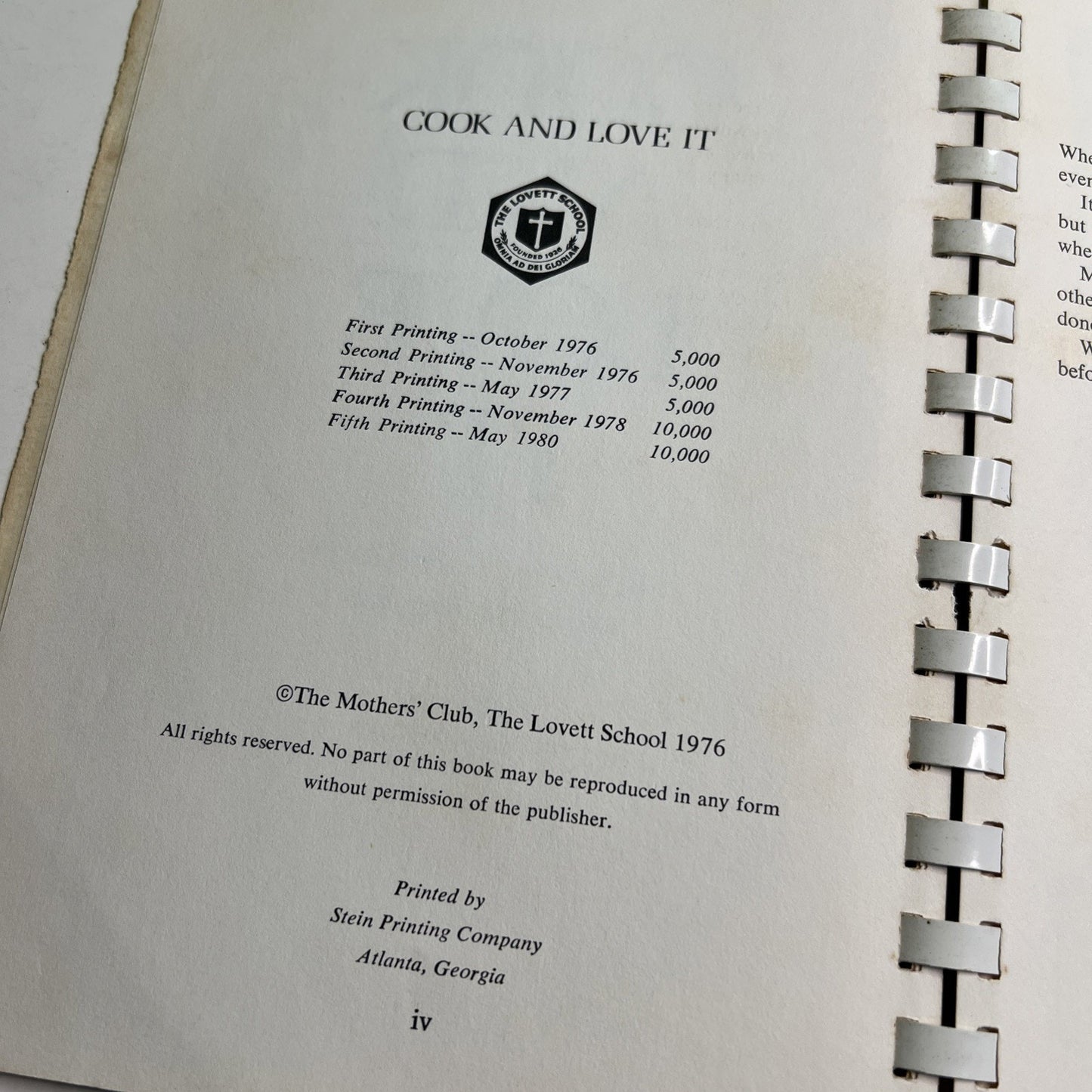 The Lovett School Mothers Club Cookbook COOK AND LOVE IT Atlanta Georgia 1980 PB