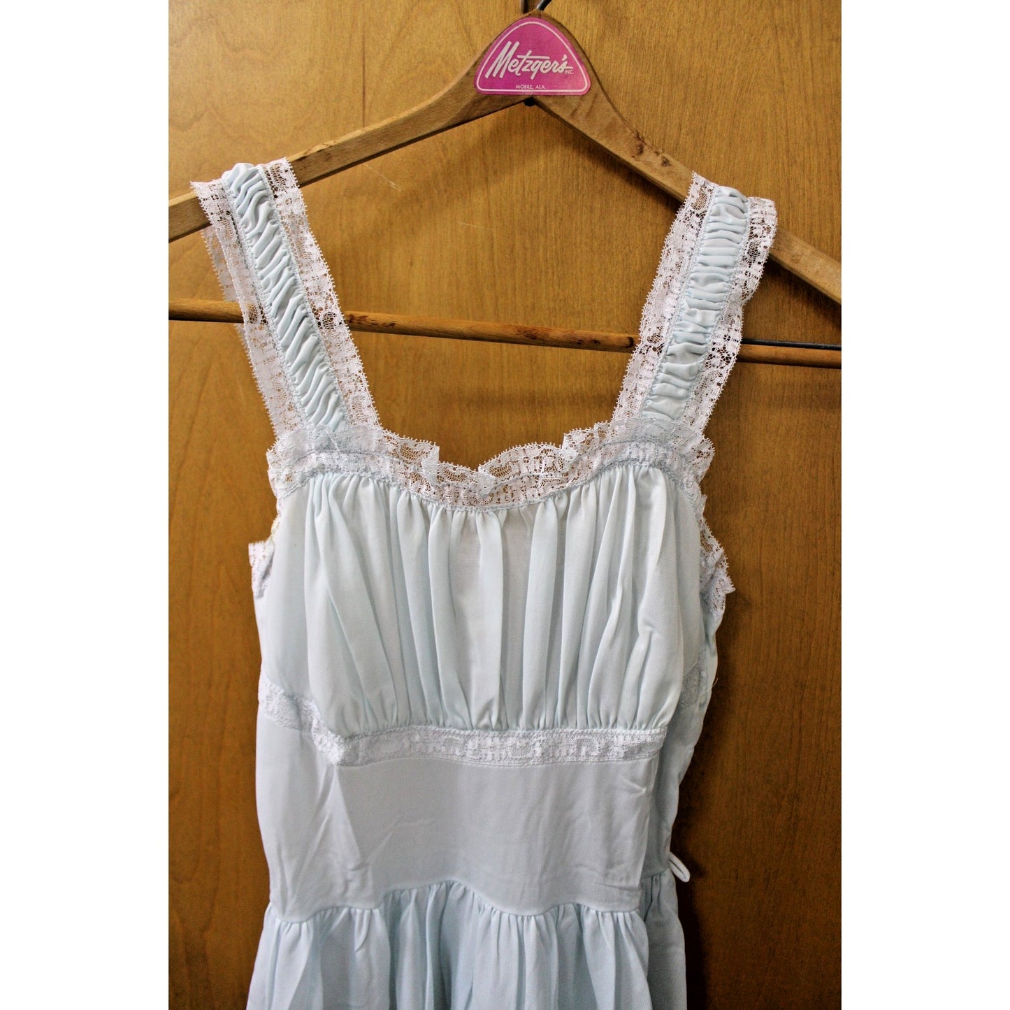 Vintage Pale Blue Tiered Sheer Nightgown, Pinup Trad 1950s 1960s Lingerie, Small