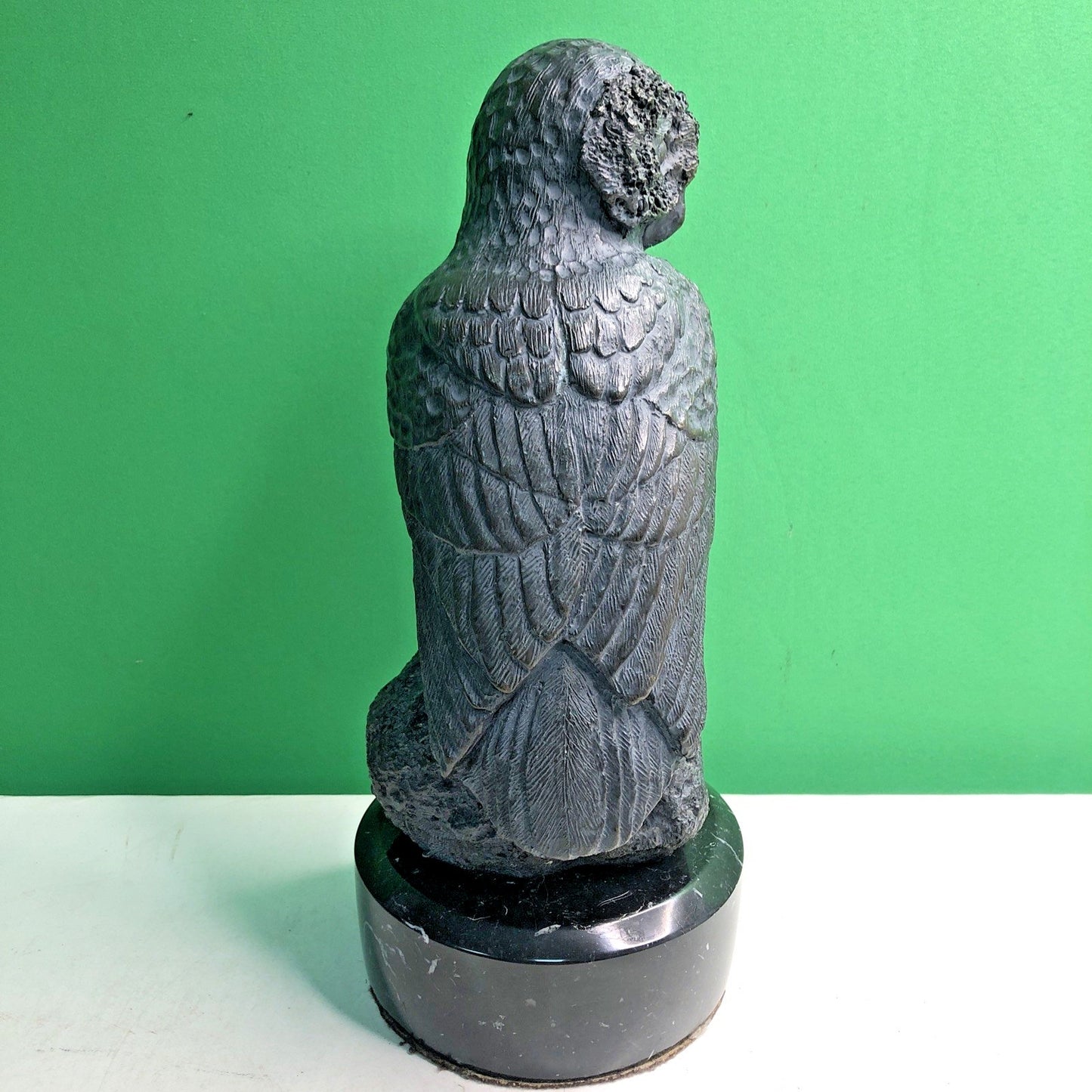 Realistic MCM Owl Bronze Sculpture Black Marble Base 11.25” Tall- 13 Pounds Bird