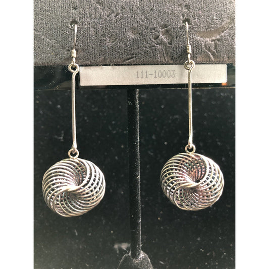 Vintage Sterling Silver Spiral Retro Dangle Drop Earrings