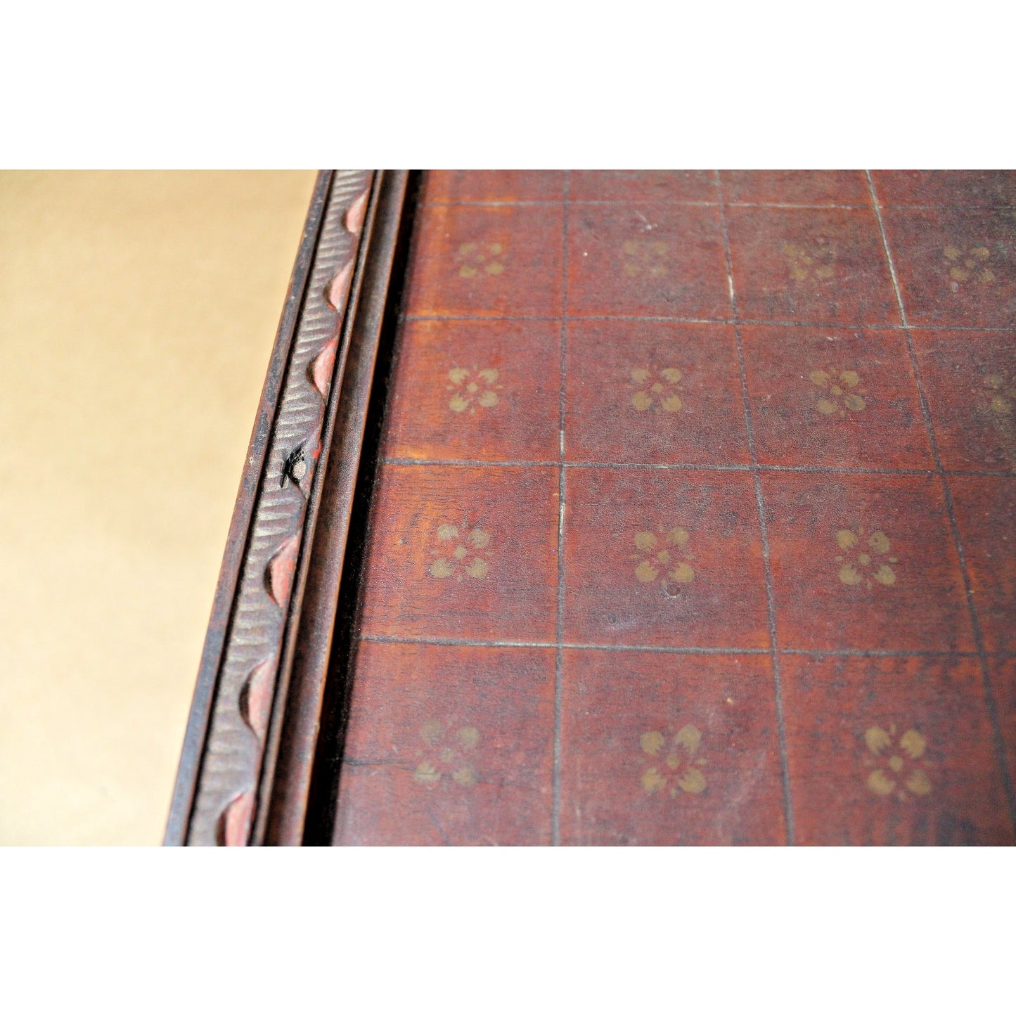 Heavily Carved Antique Japanese Wooden Shogi Game Board with Storage
