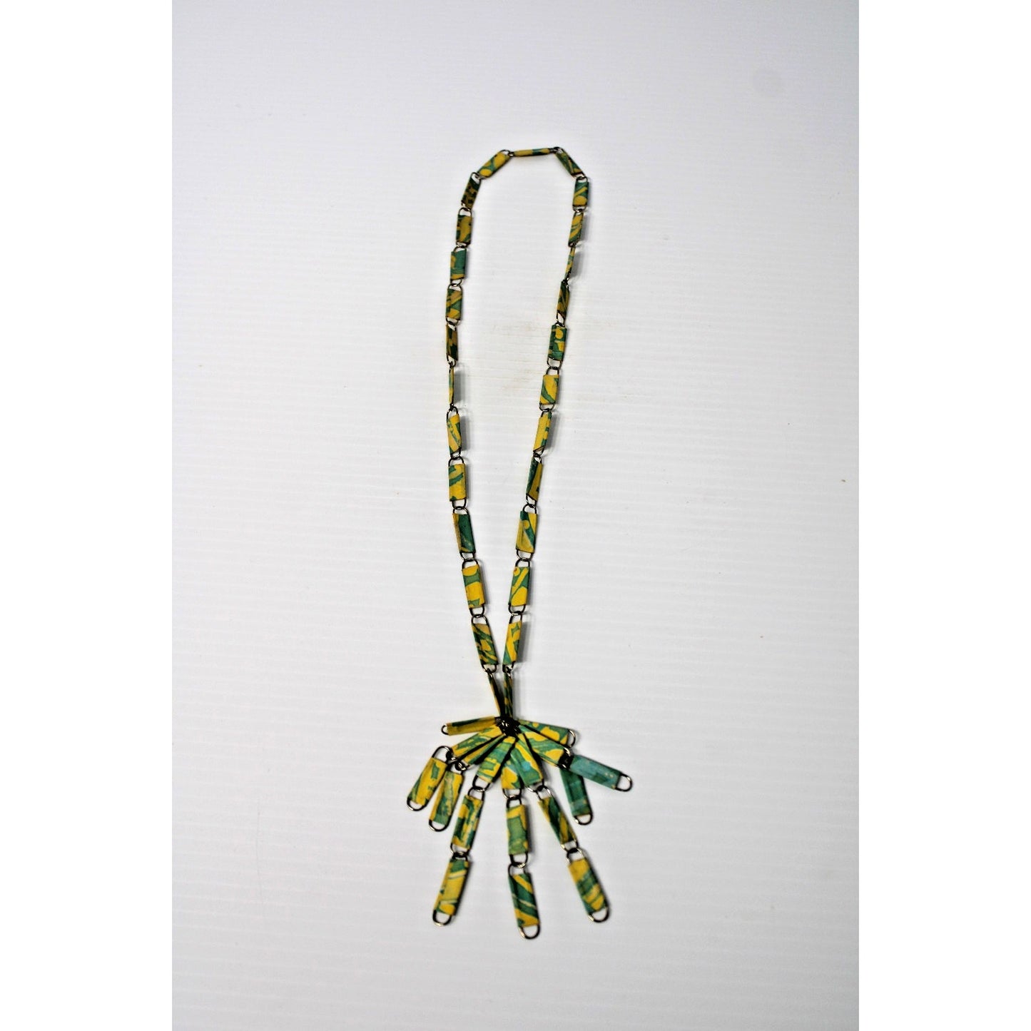 Vintage 1960s Paper Clip Necklace w/ Tassel Pendant 30" Long, Handmade Retro MCM