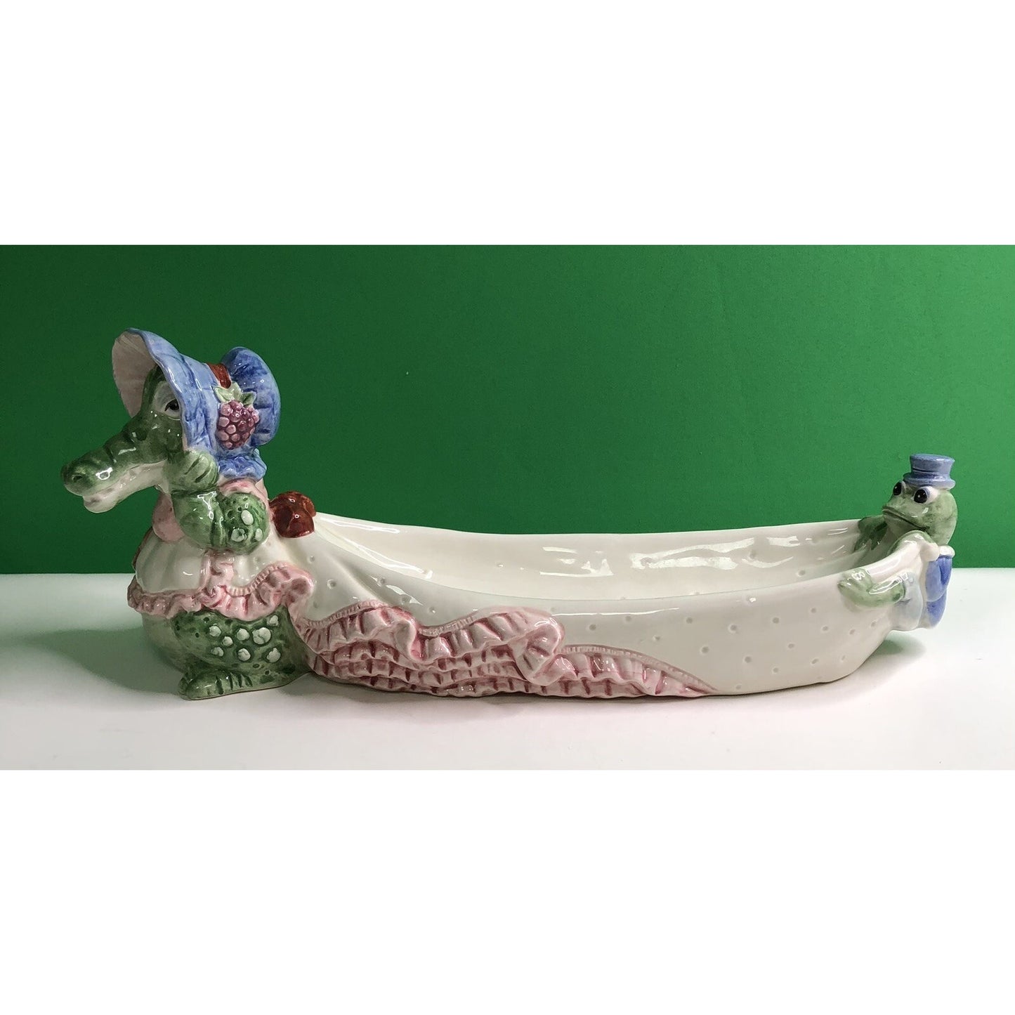Vintage 1991 FITZ & FLOYD Alligator & Frog Candy Dish Cracker Tray Adorable