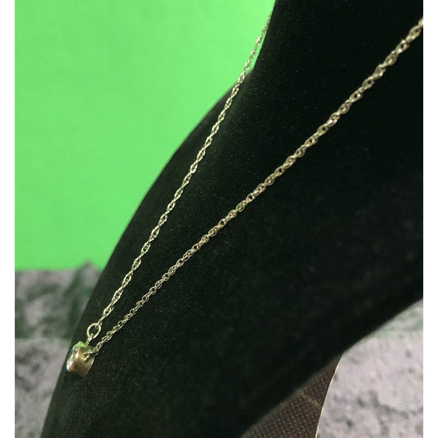 Vintage Sterling Silver CZ Bezel Set Solitaire Pendant Dainty Rope Chain