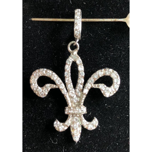 Vintage FLEUR DE LIS Pendant Sterling Silver .925 Rhinestones