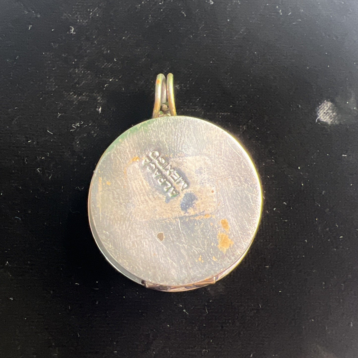 Vintage Mexican Alpaca Silver & Abalone Inlay Pendant & Locket Keepsake Box MOP